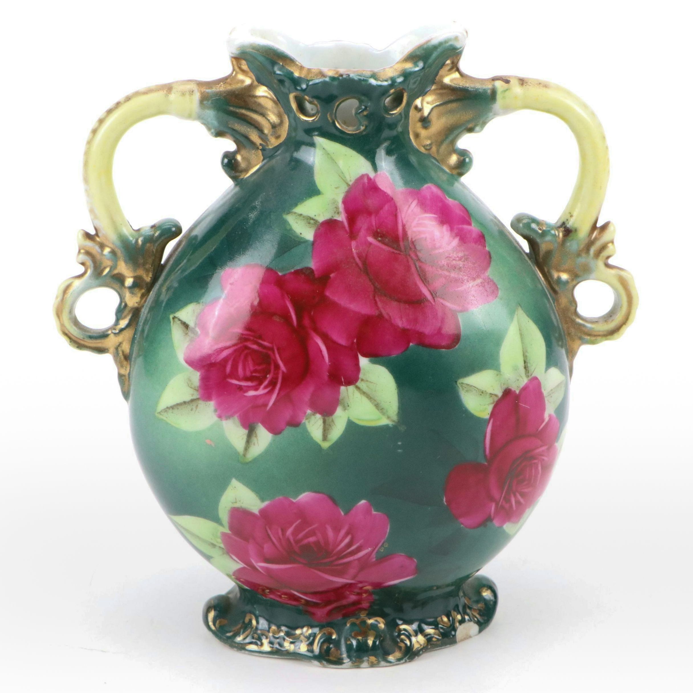 Japanese Victorian Style Porcelain Pillow Vase, Early to Mid-20th Century