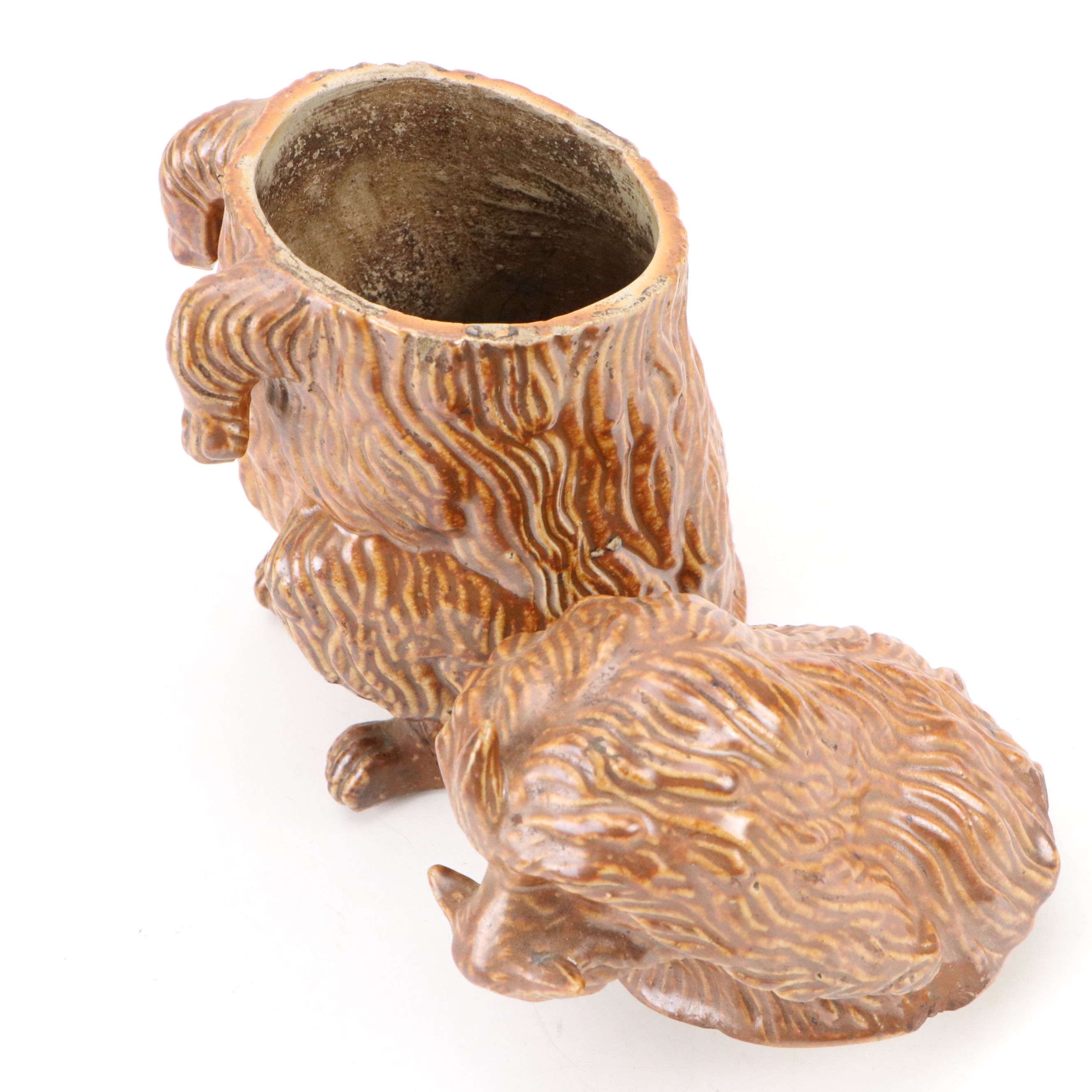Bennington Rockingham Glazed Dog-Shaped Tobacco Jar, 19th Century
