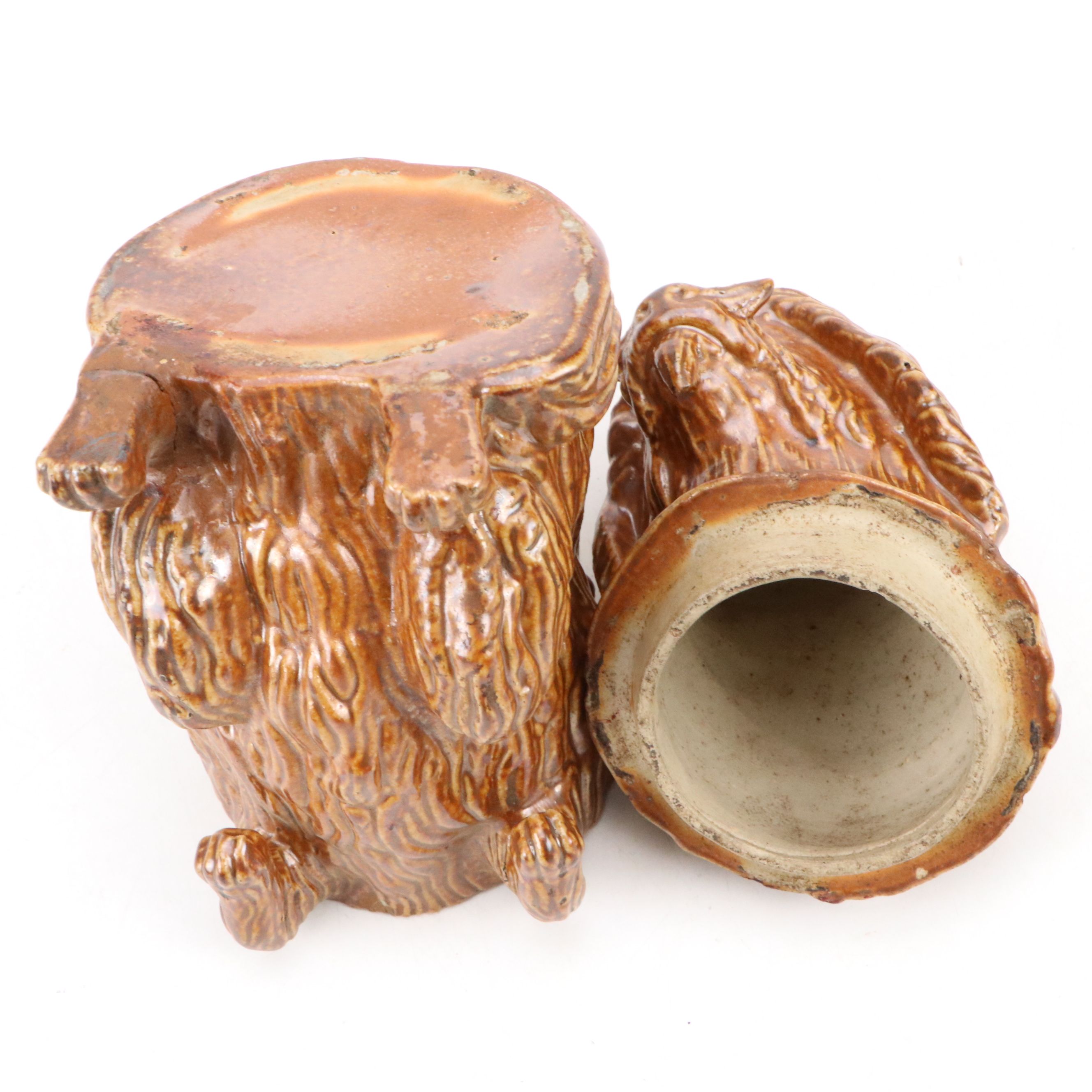 Bennington Rockingham Glazed Dog-Shaped Tobacco Jar, 19th Century