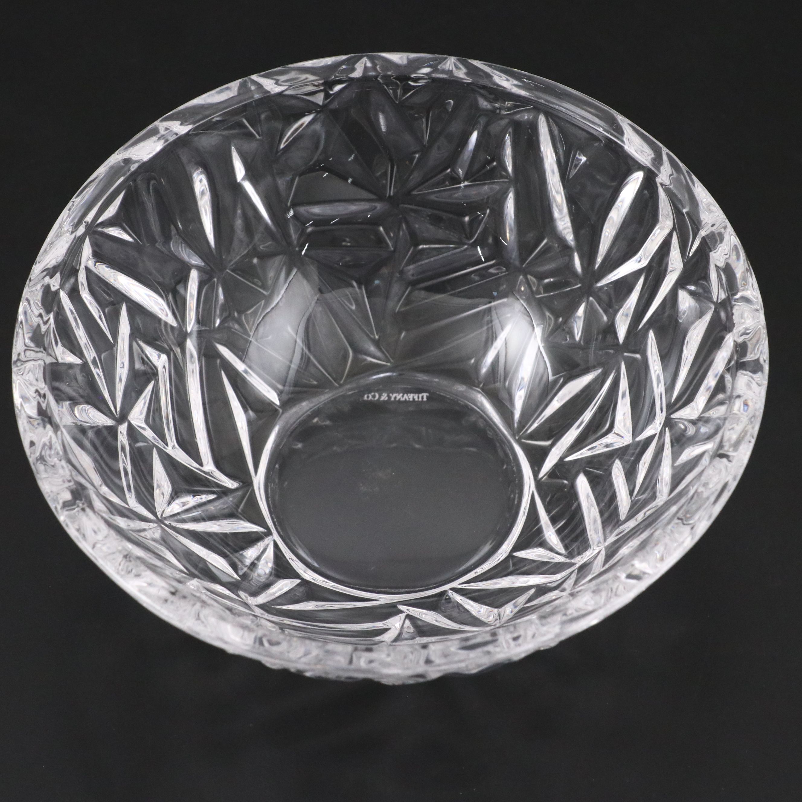 Tiffany & Co. "Rock Cut" Crystal Bowl with Baccarat "Massena" Candlestick Pair