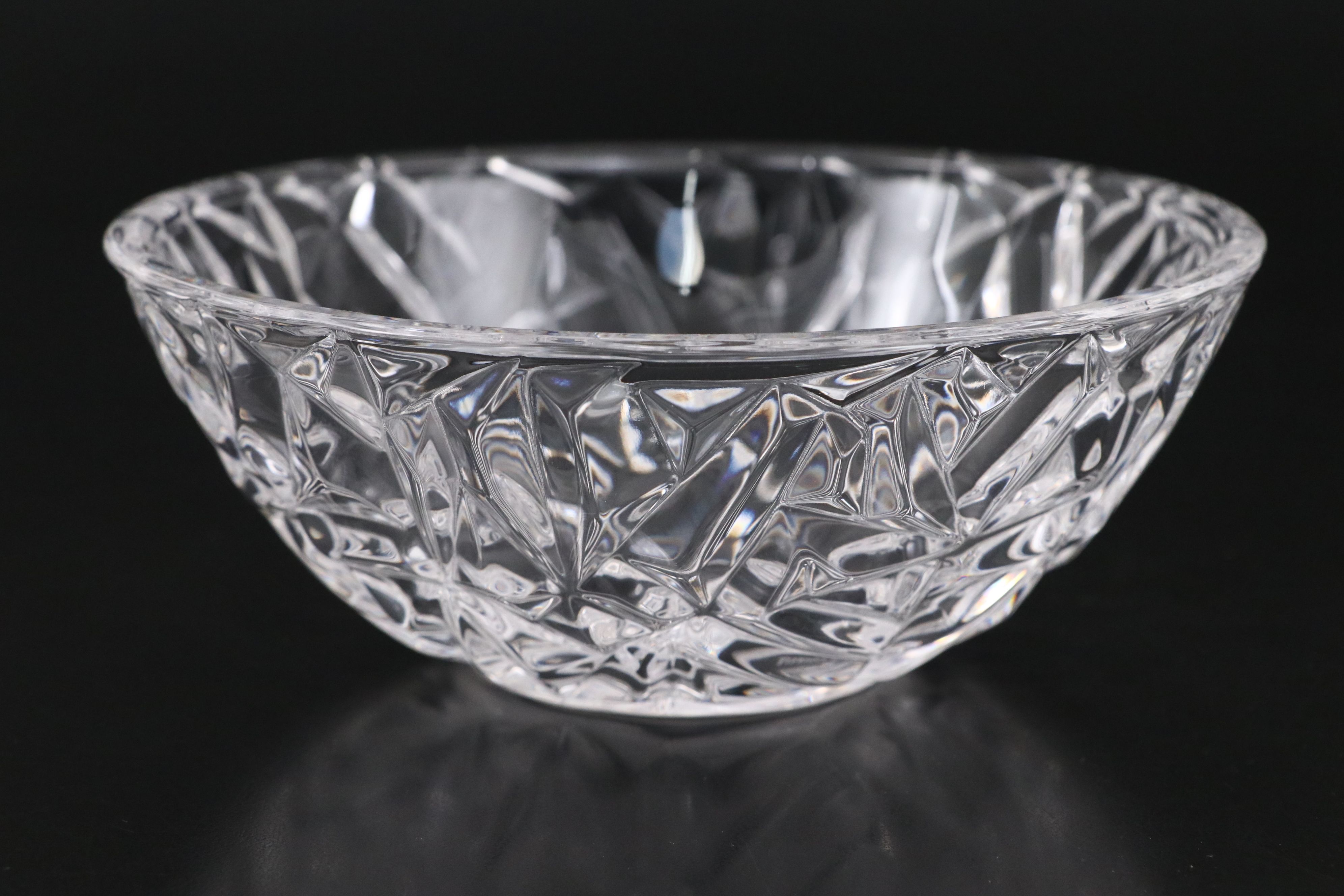 Tiffany & Co. "Rock Cut" Crystal Bowl with Baccarat "Massena" Candlestick Pair