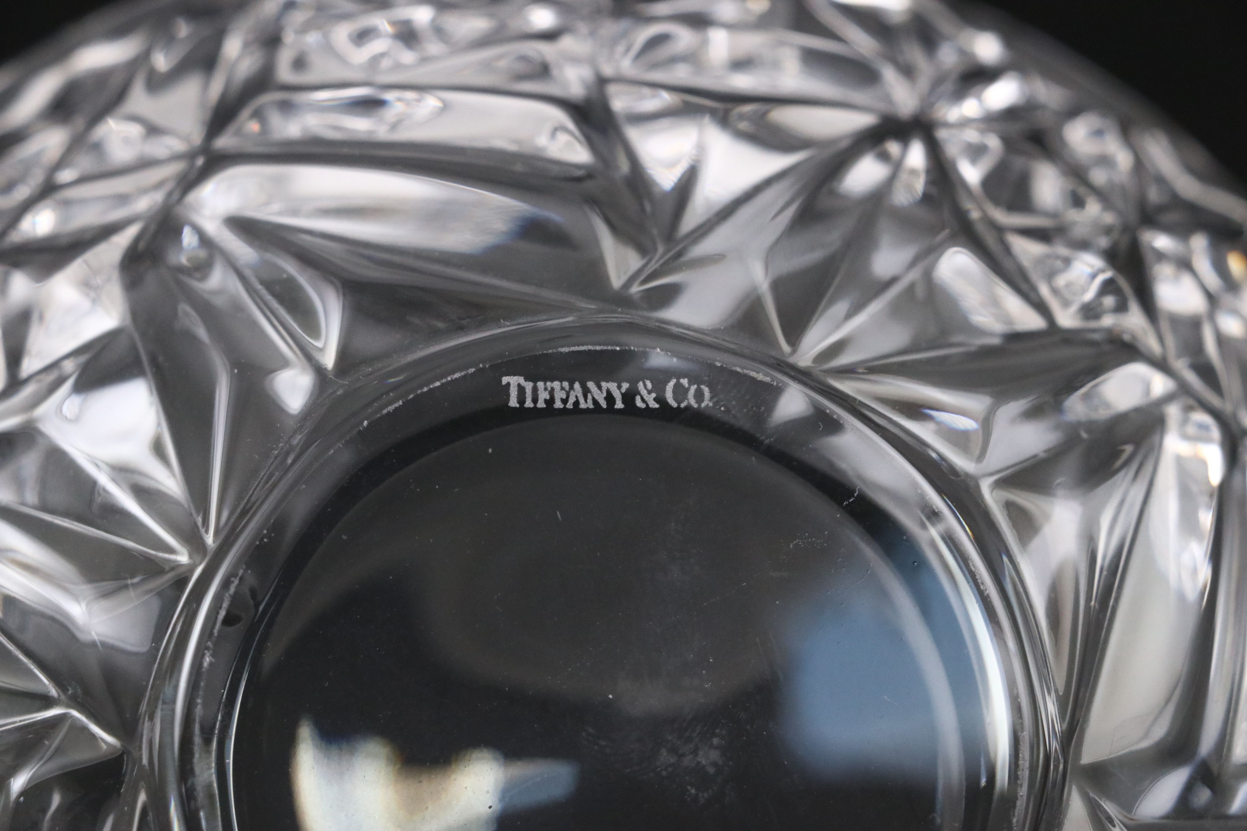 Tiffany & Co. "Rock Cut" Crystal Bowl with Baccarat "Massena" Candlestick Pair