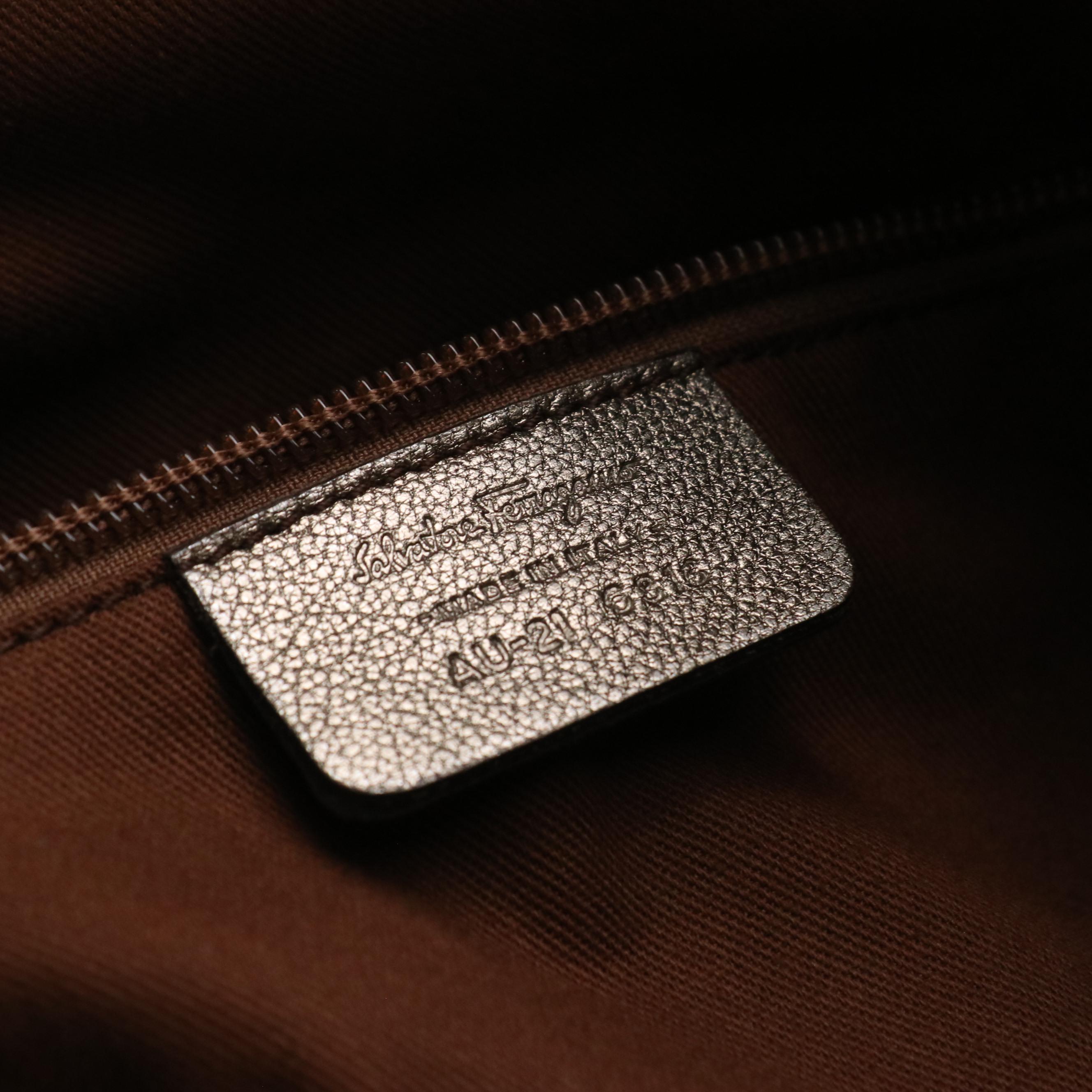 Salvatore Ferragamo Marisa Shoulder Bag in Metallic Pewter Calfskin Leather