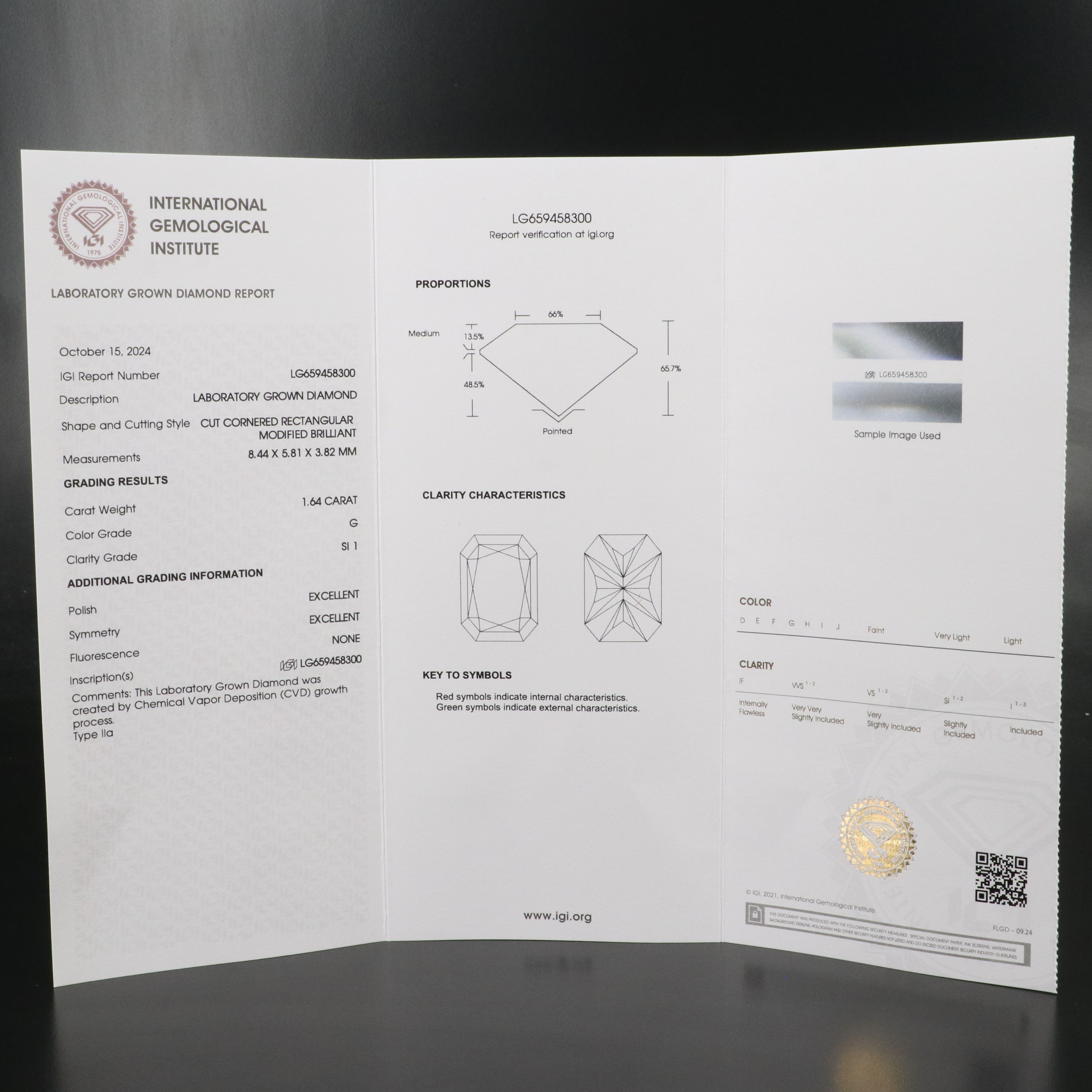 Loose 1.64 CT Lab Grown Diamond with IGI Report