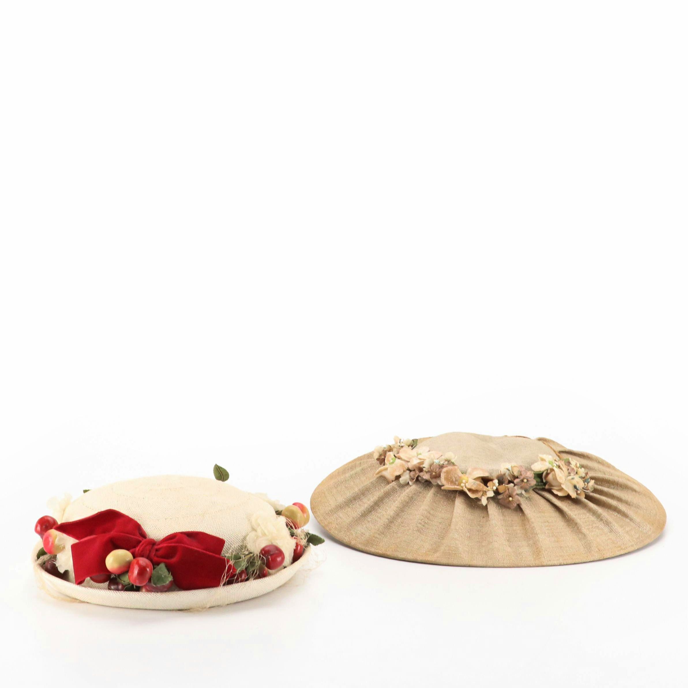 Embellished Low Crown Breton and Platter Hats, 1940s