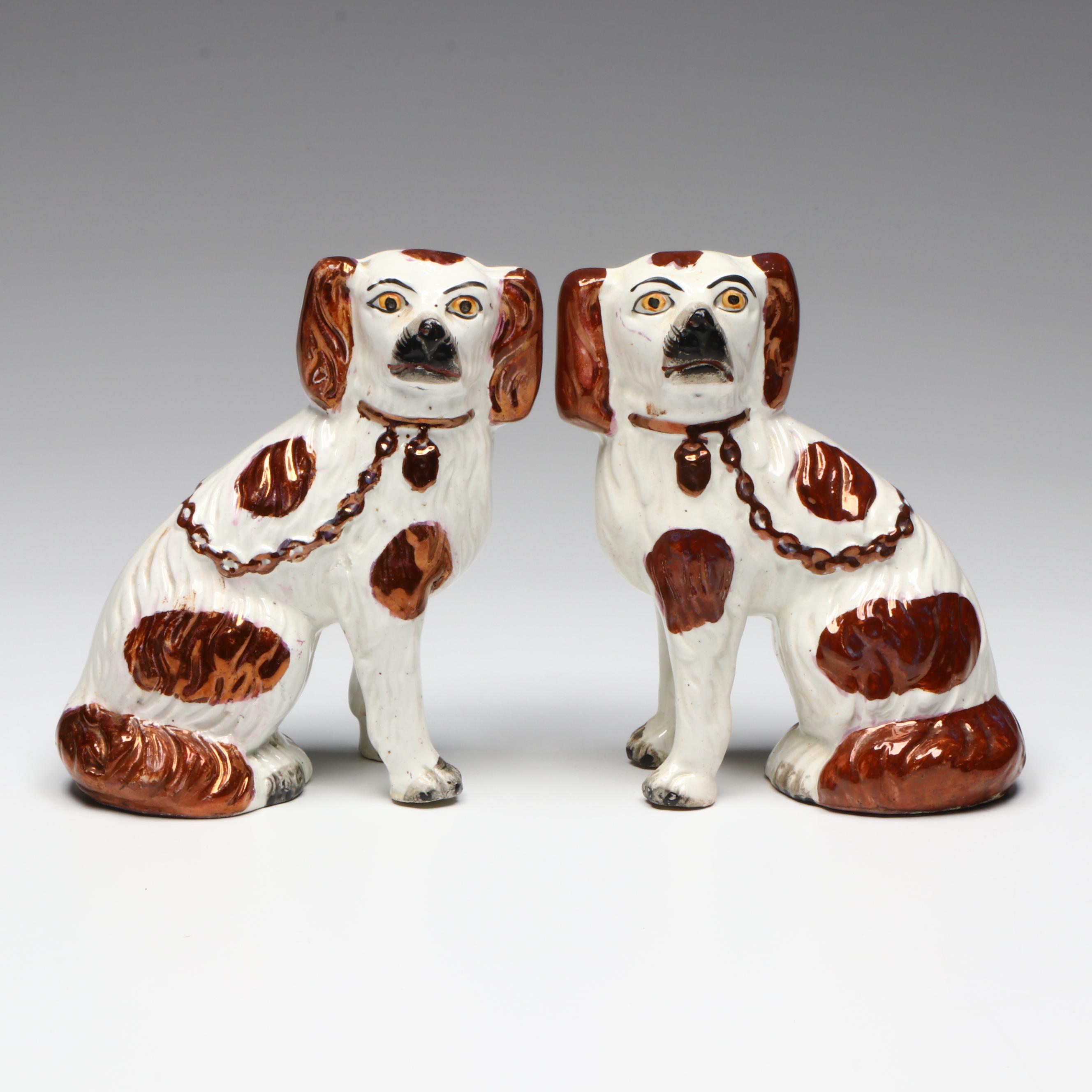 Pair of Staffordshire Copper Luster Spaniels, Late 19th/Early 20th Century