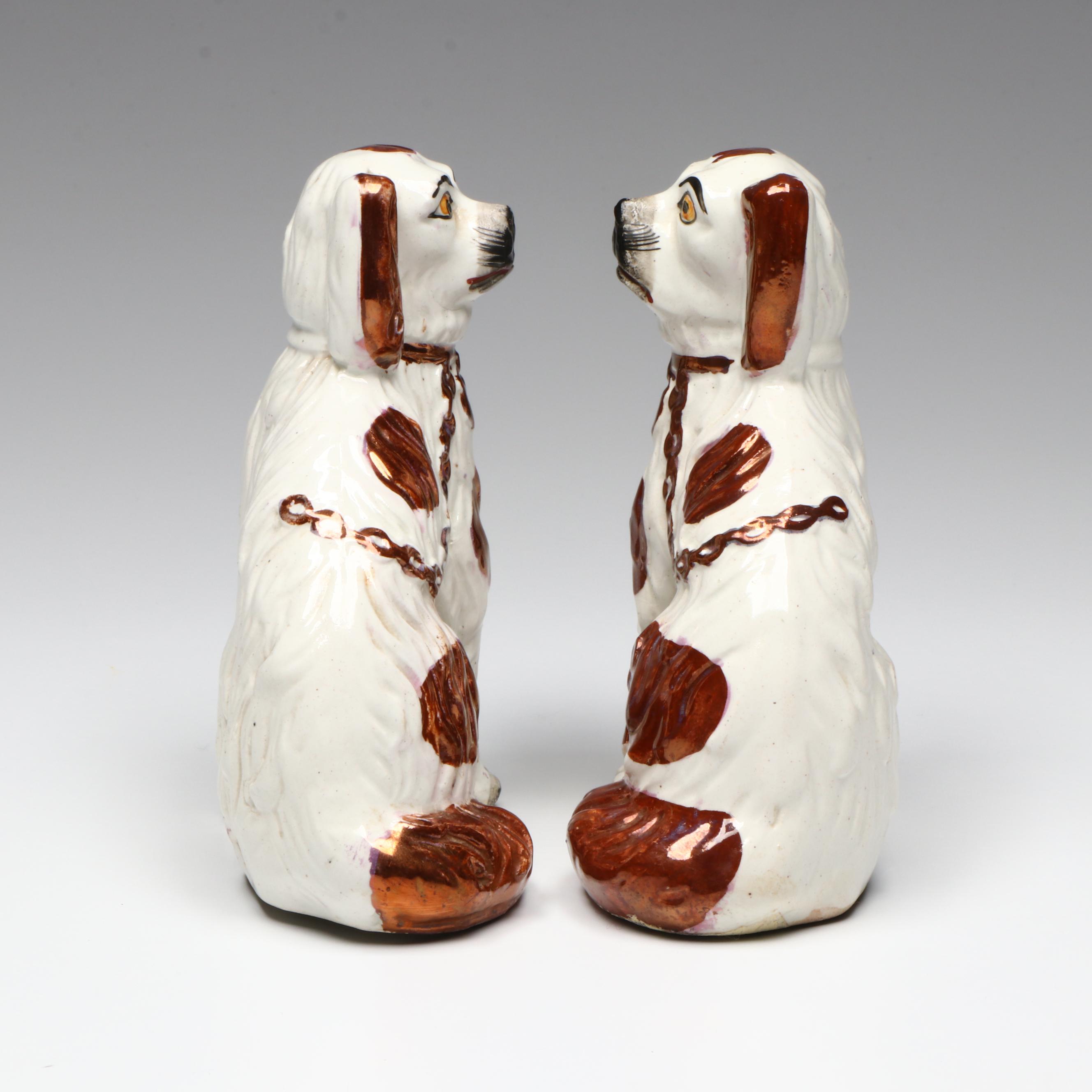Pair of Staffordshire Copper Luster Spaniels, Late 19th/Early 20th Century