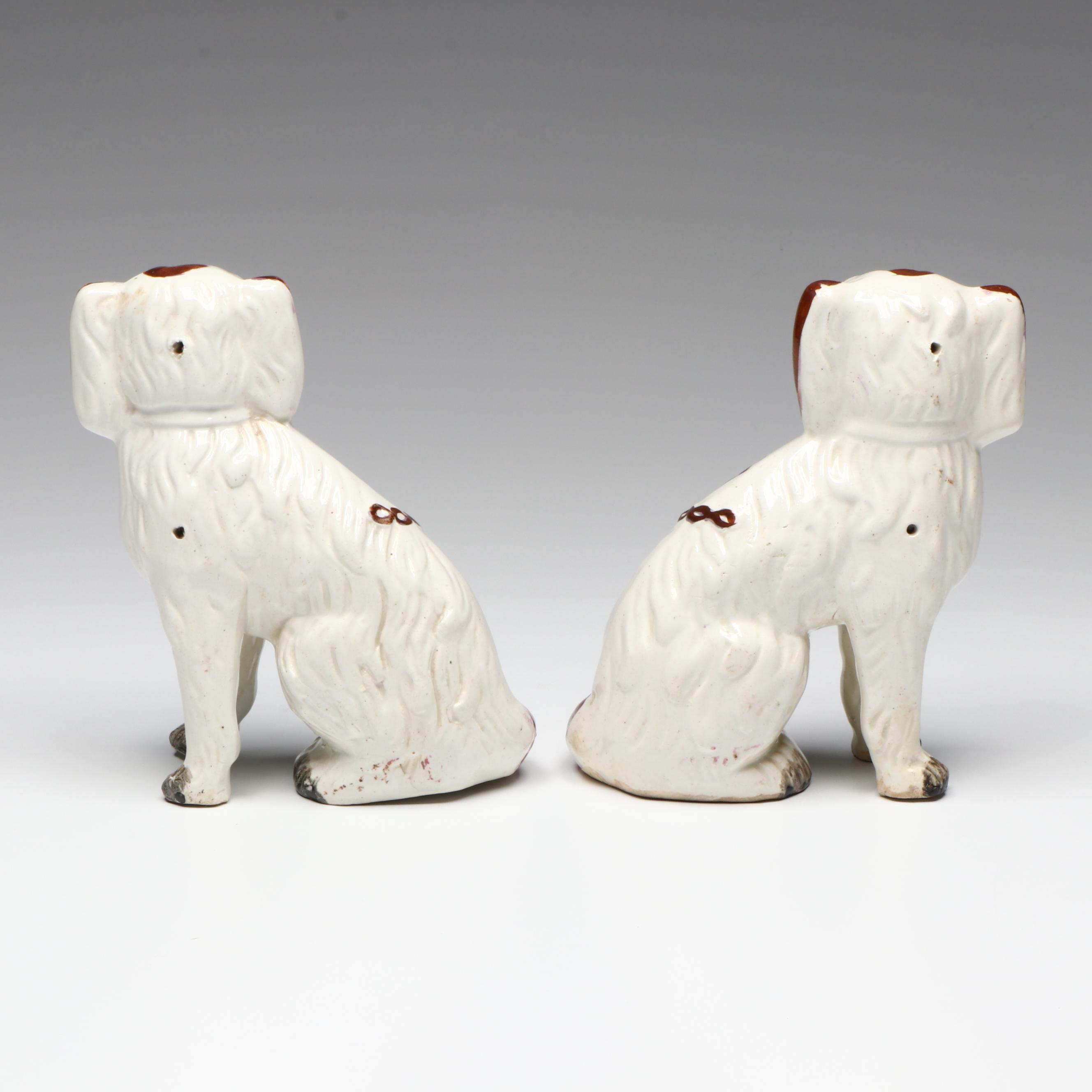 Pair of Staffordshire Copper Luster Spaniels, Late 19th/Early 20th Century