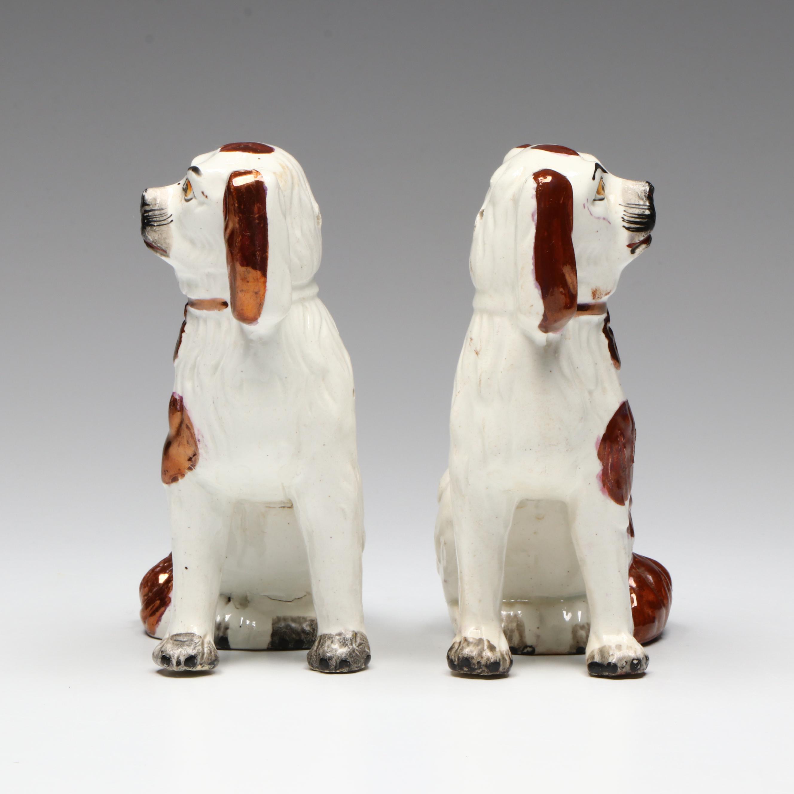 Pair of Staffordshire Copper Luster Spaniels, Late 19th/Early 20th Century