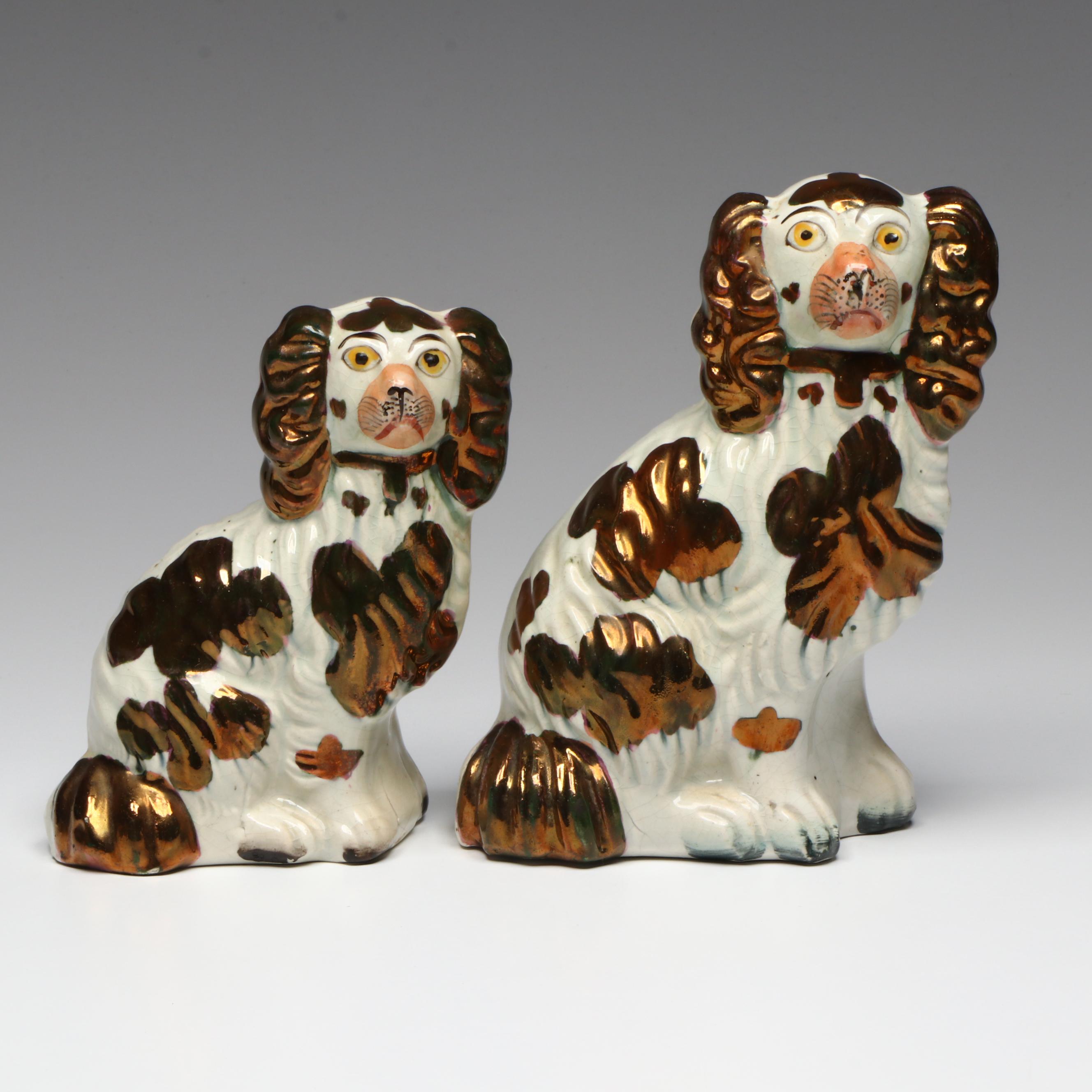 Staffordshire Copper Luster Spaniels, Late 19th Century