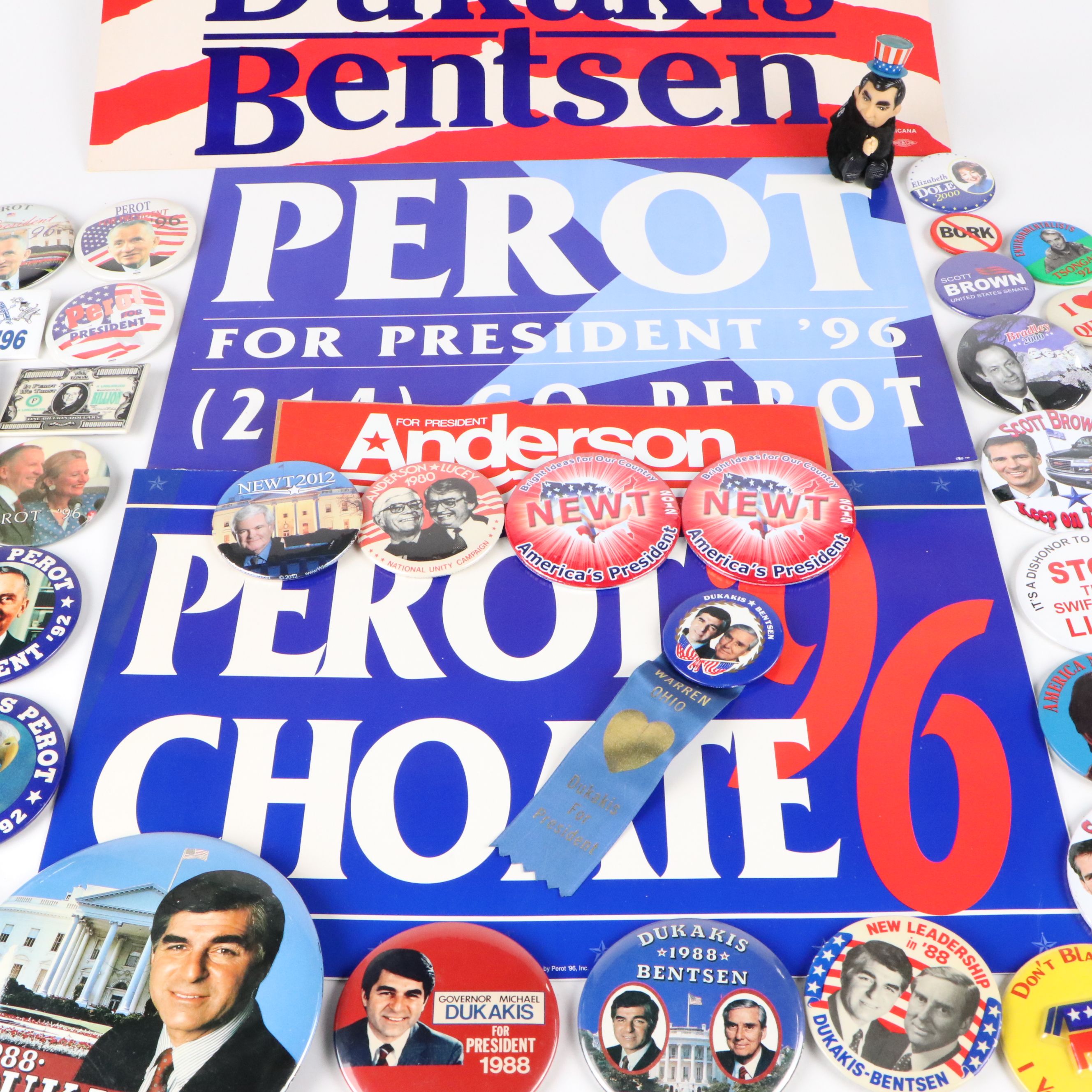 Michael Dukakis and Ross Perot Campaign Pinbacks, Posters and More