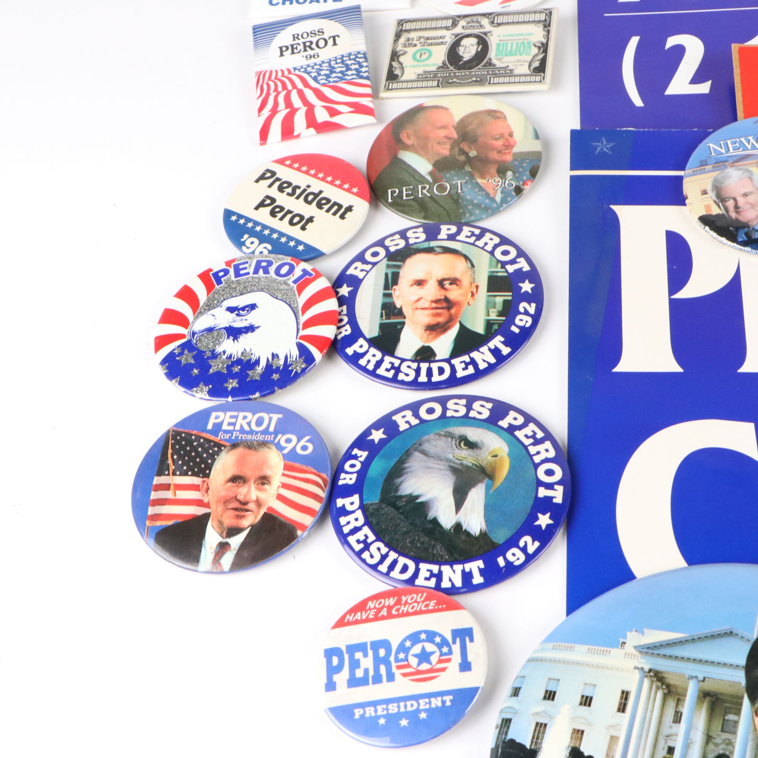 Michael Dukakis and Ross Perot Campaign Pinbacks, Posters and More