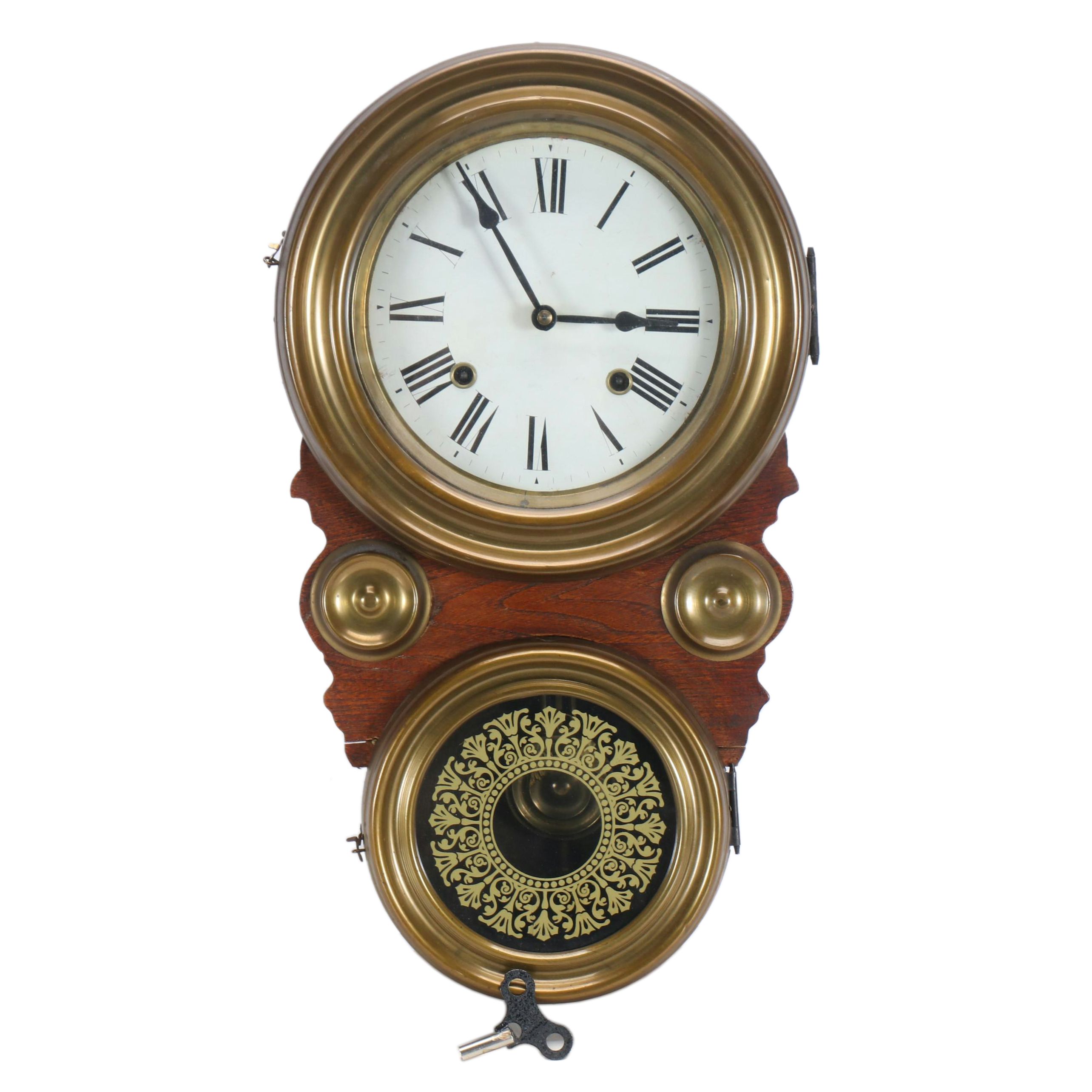 Figure-Eight Brass and Wooden Wall Clock