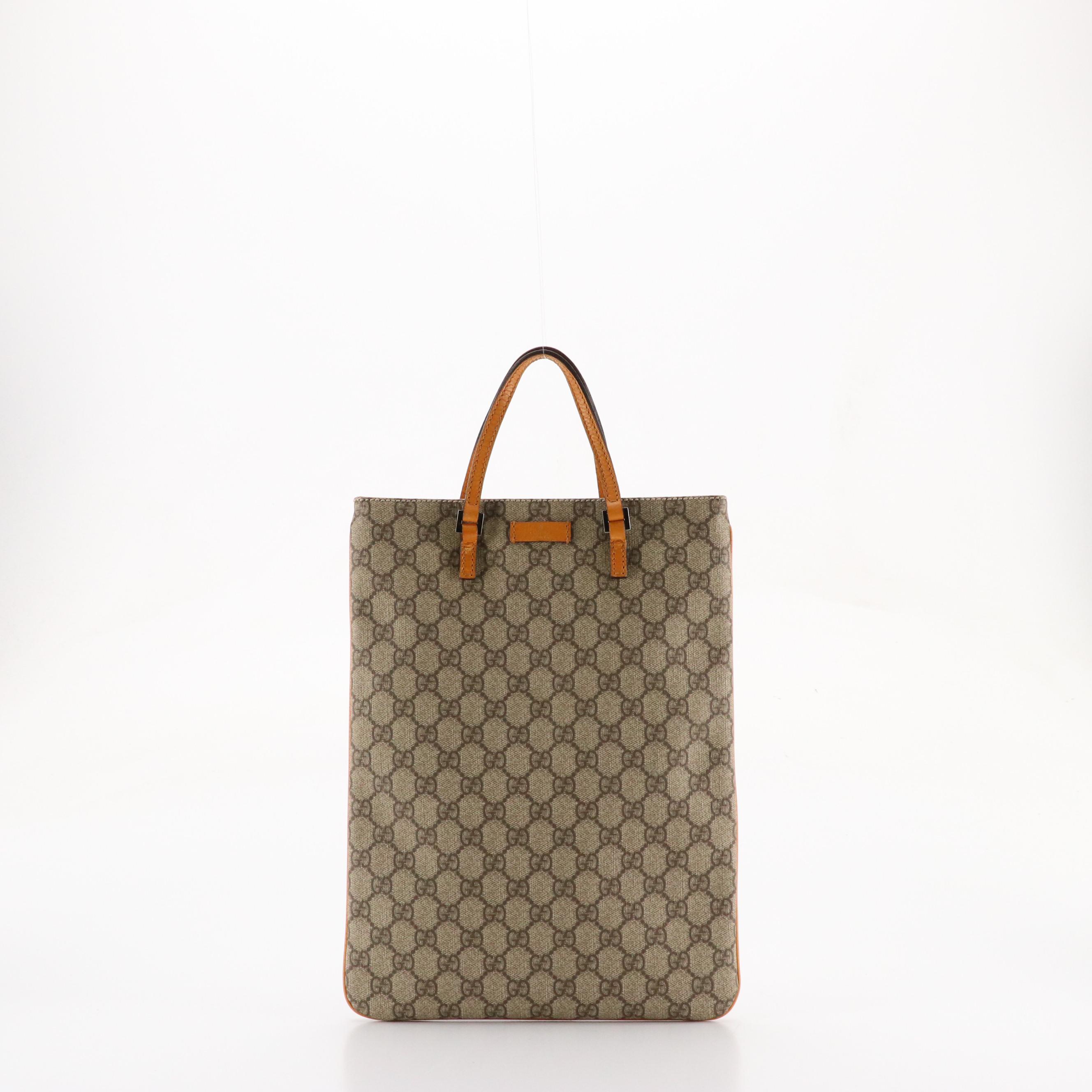 Gucci Joy Vertical Handbag Tote in GG Supreme Canvas and Orange Leather Trim