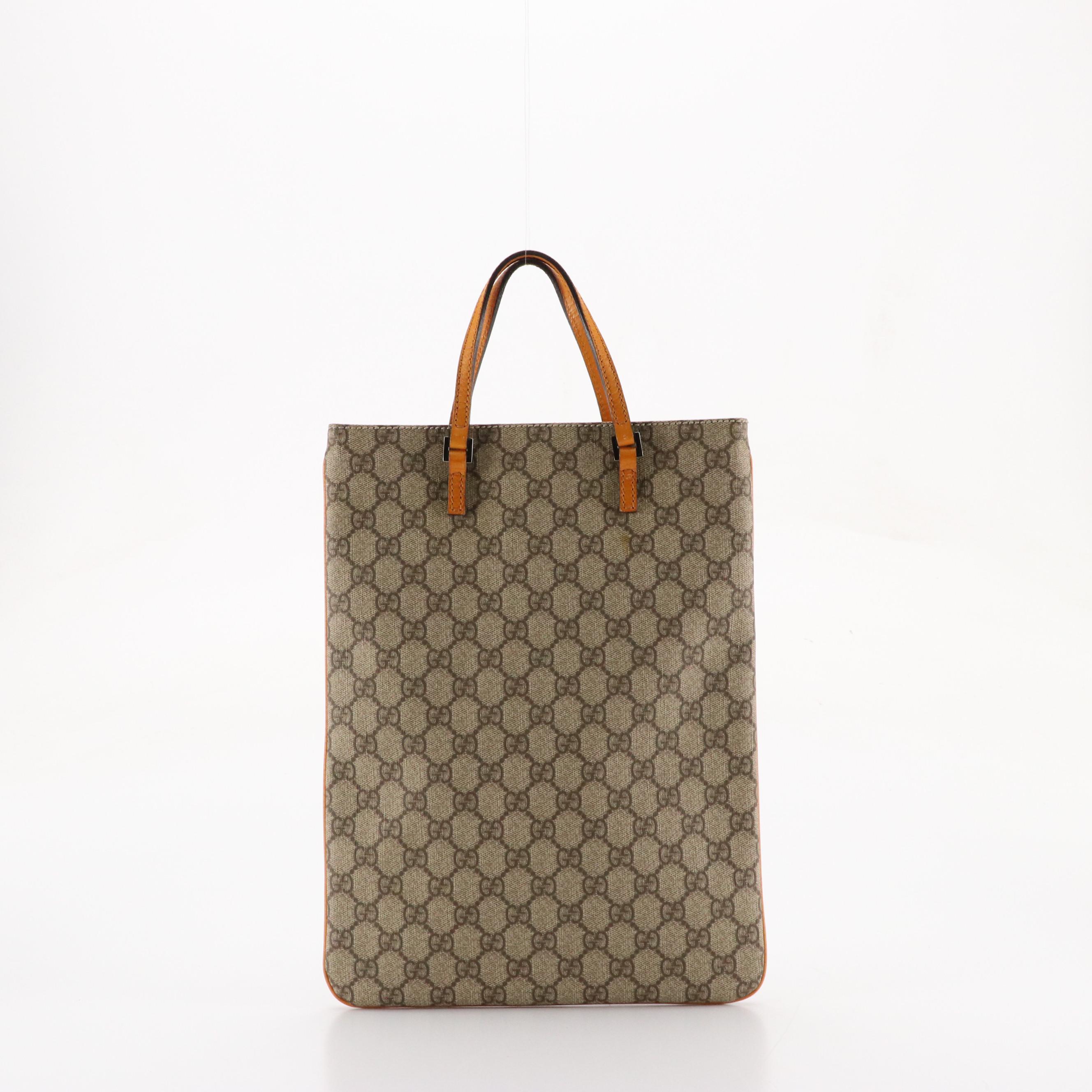 Gucci Joy Vertical Handbag Tote in GG Supreme Canvas and Orange Leather Trim