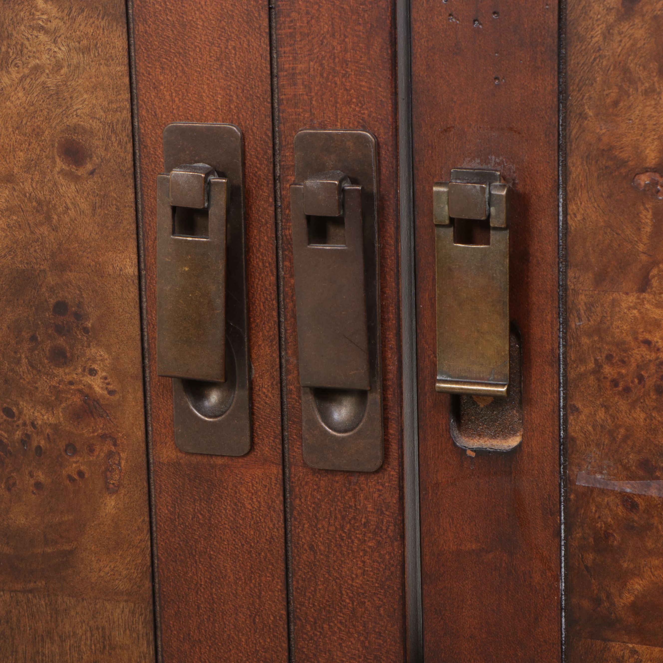 Chinese Style Burl Wood Accented Media Cabinet