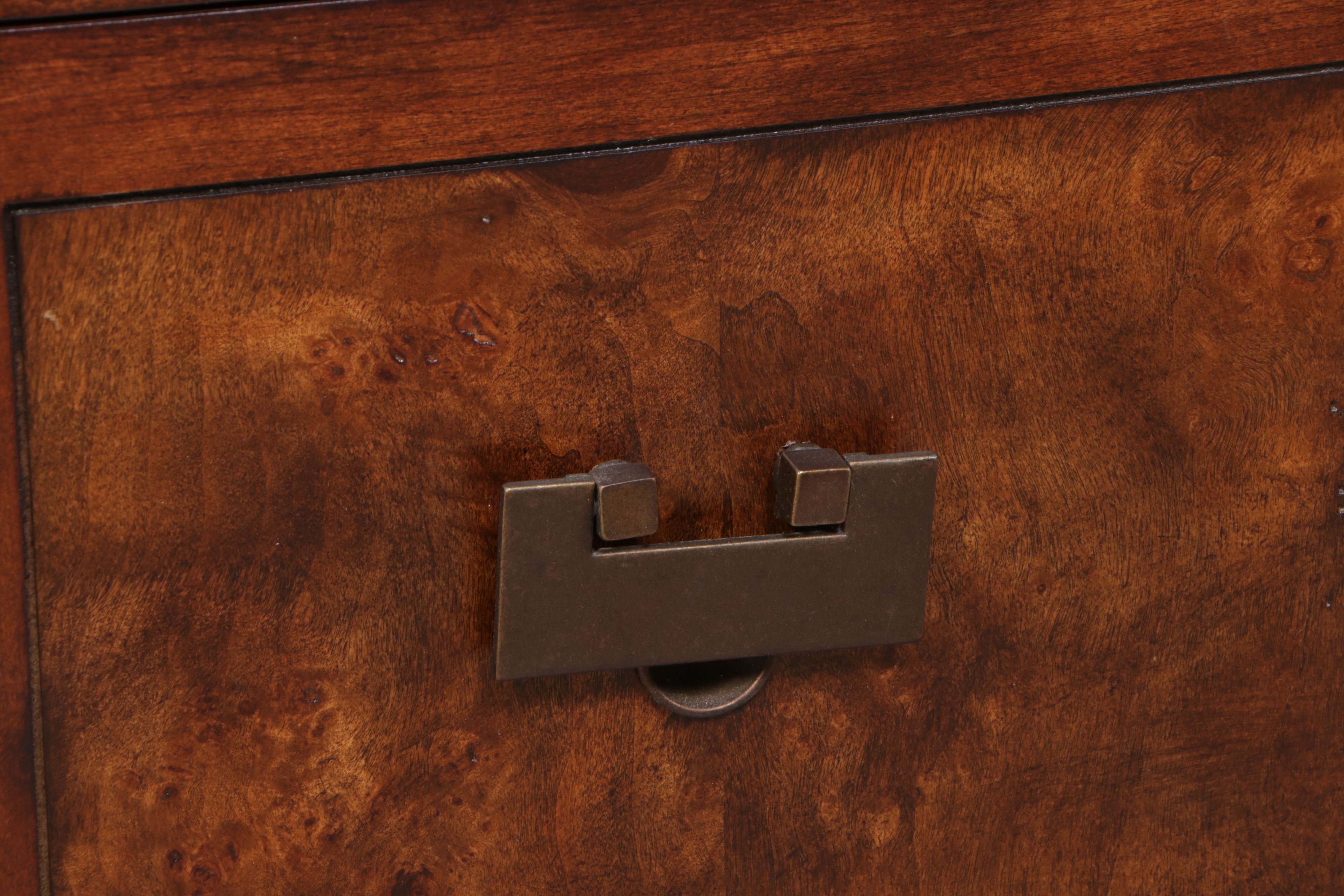 Chinese Style Burl Wood Accented Media Cabinet