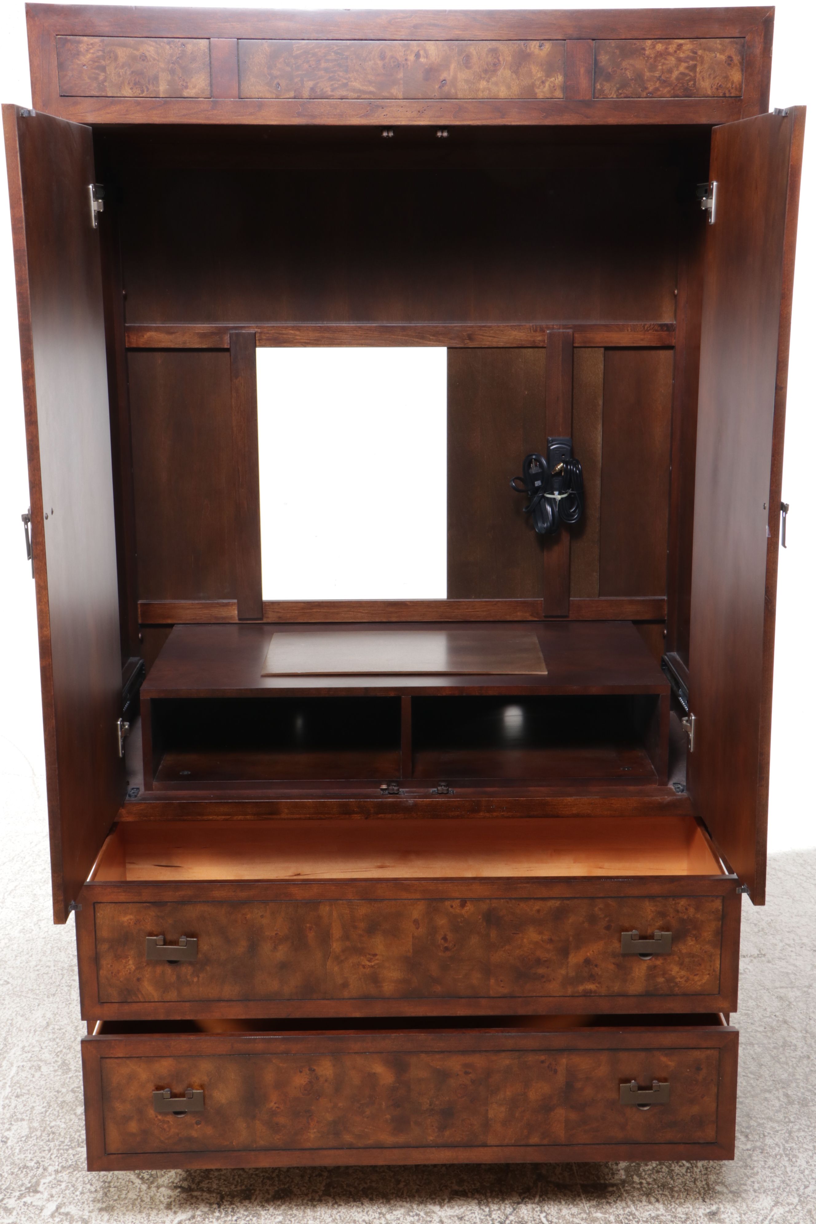 Chinese Style Burl Wood Accented Media Cabinet