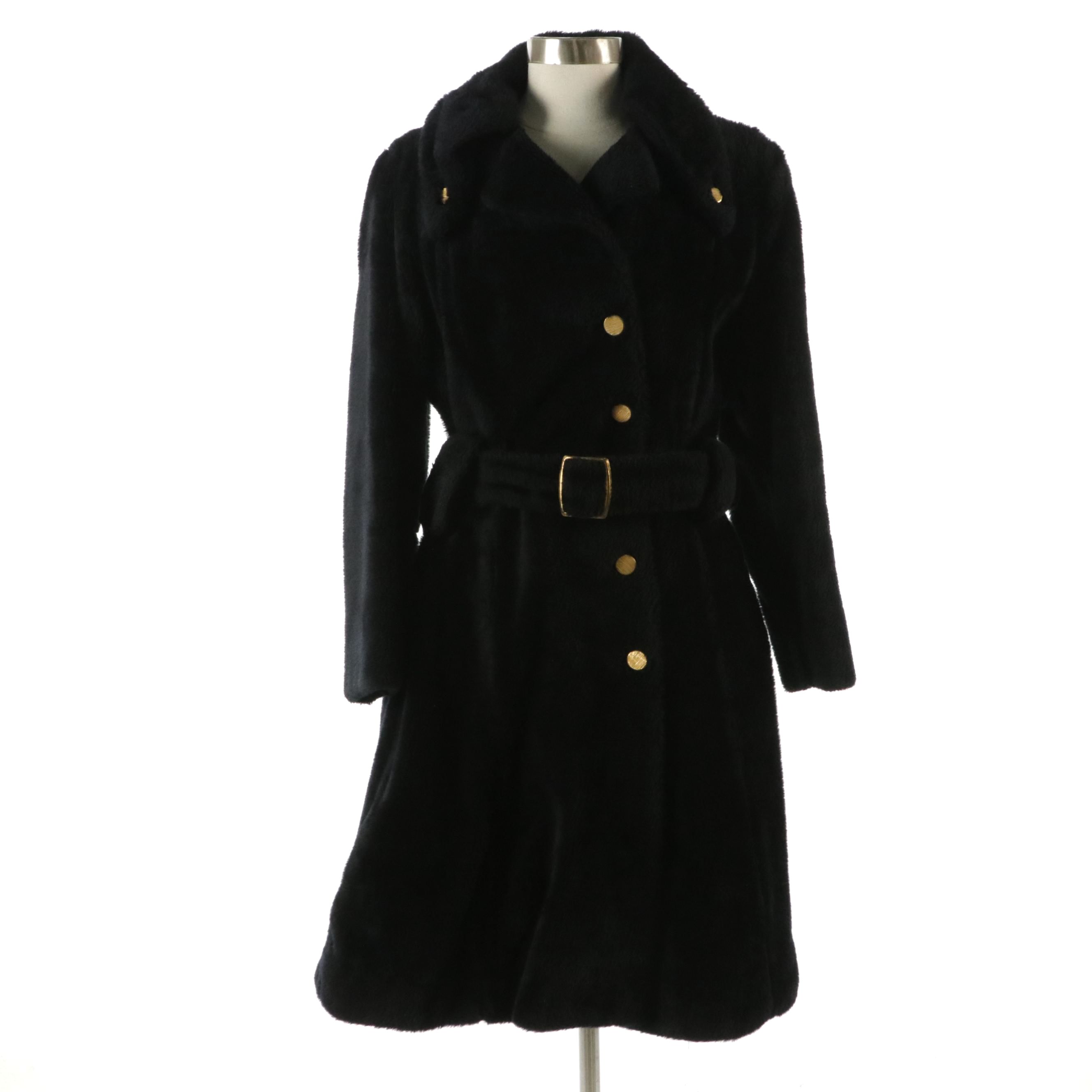 Vintage Belted Faux Fur Coat