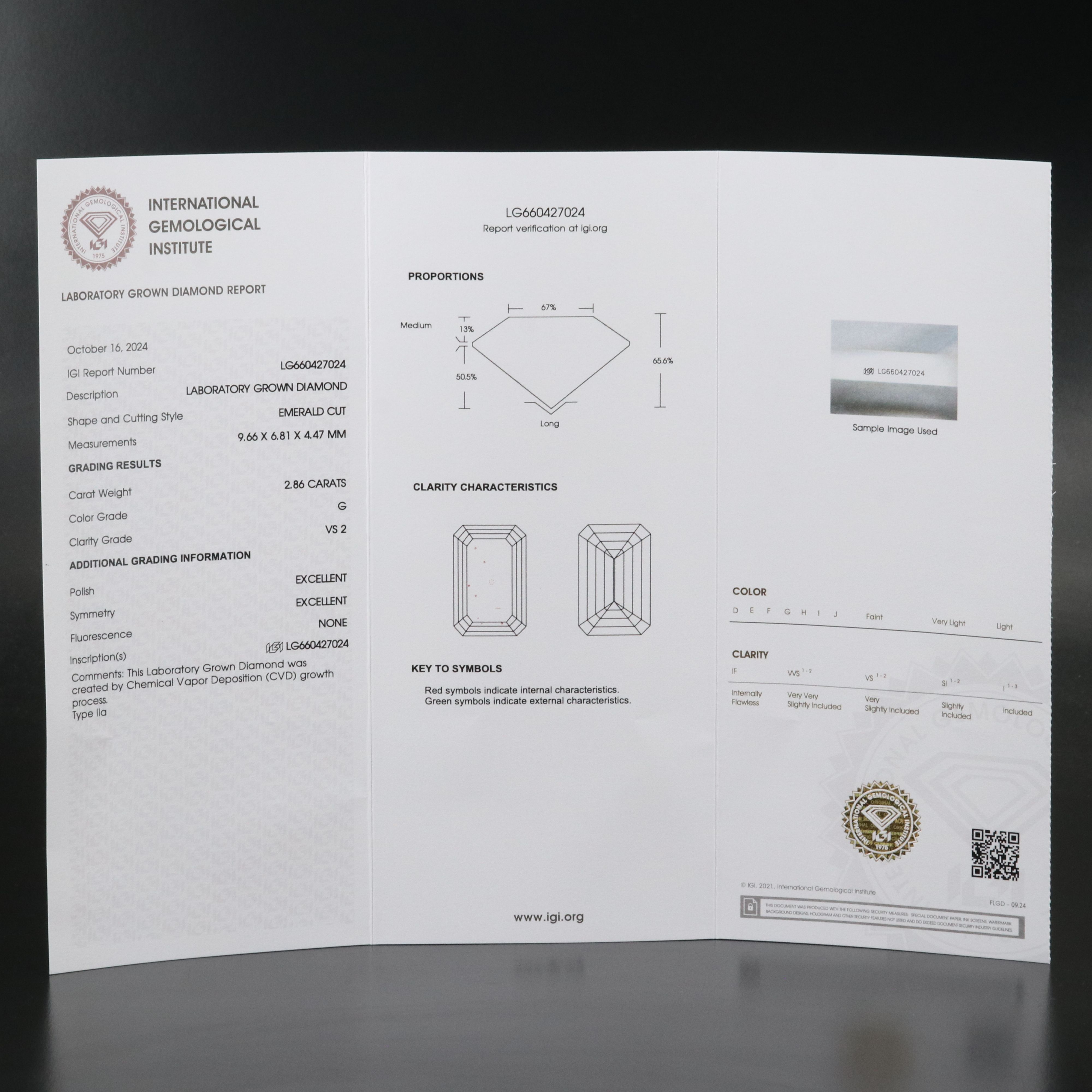 Loose 2.86 CT Lab Grown Diamond with IGI Report