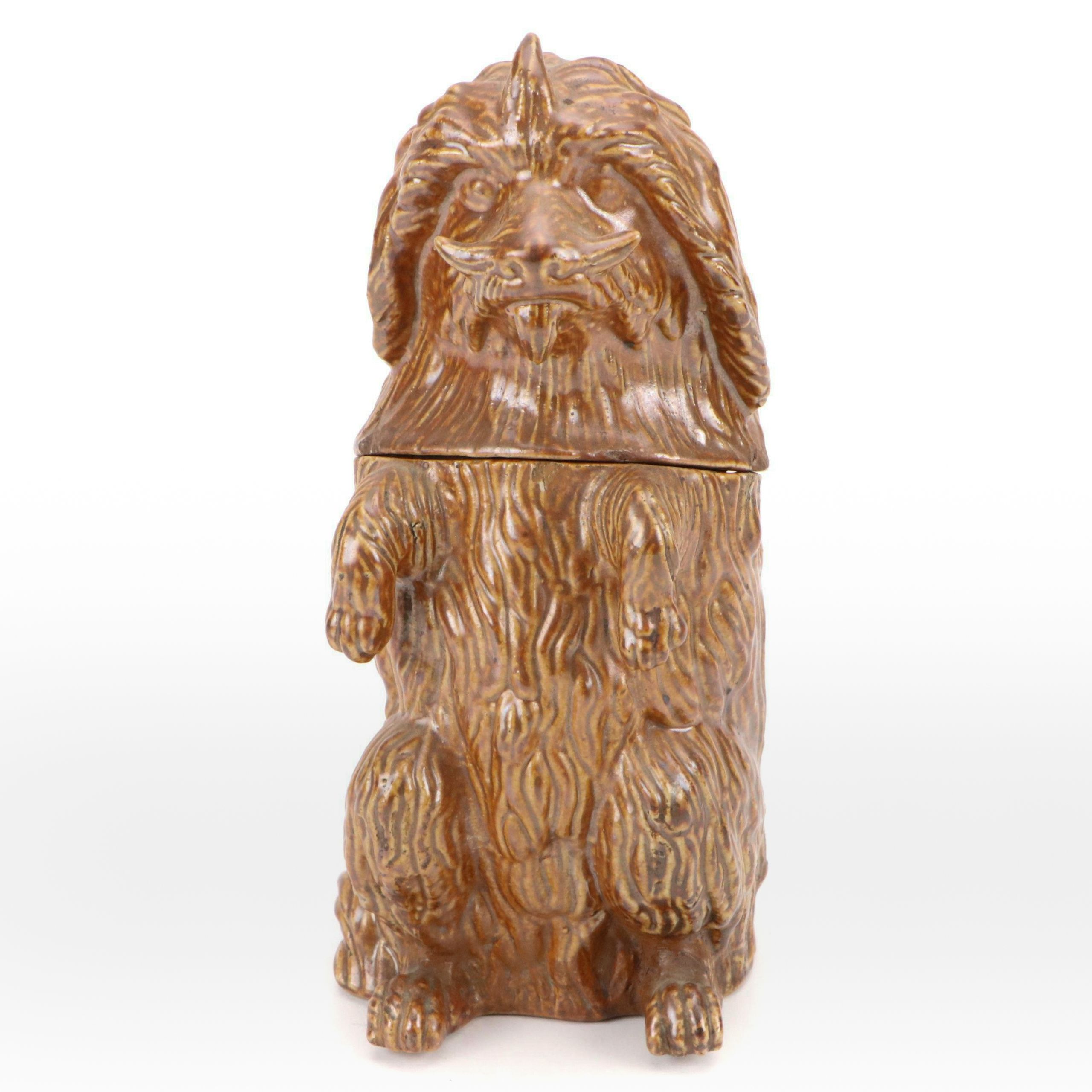 Bennington Rockingham Glazed Dog-Shaped Tobacco Jar, 19th Century