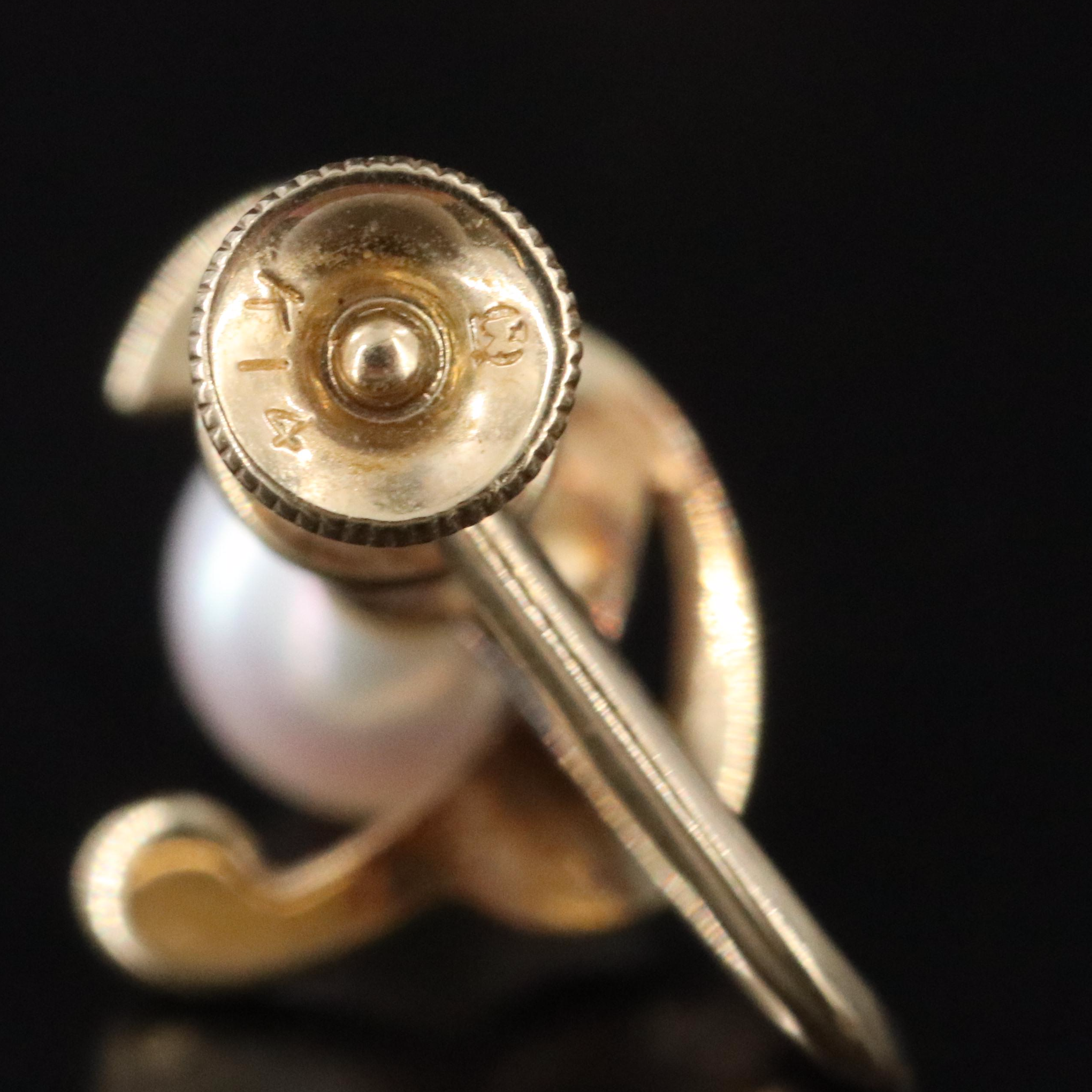 Mikimoto 14K Pearl Foliate Screw Back Earrings