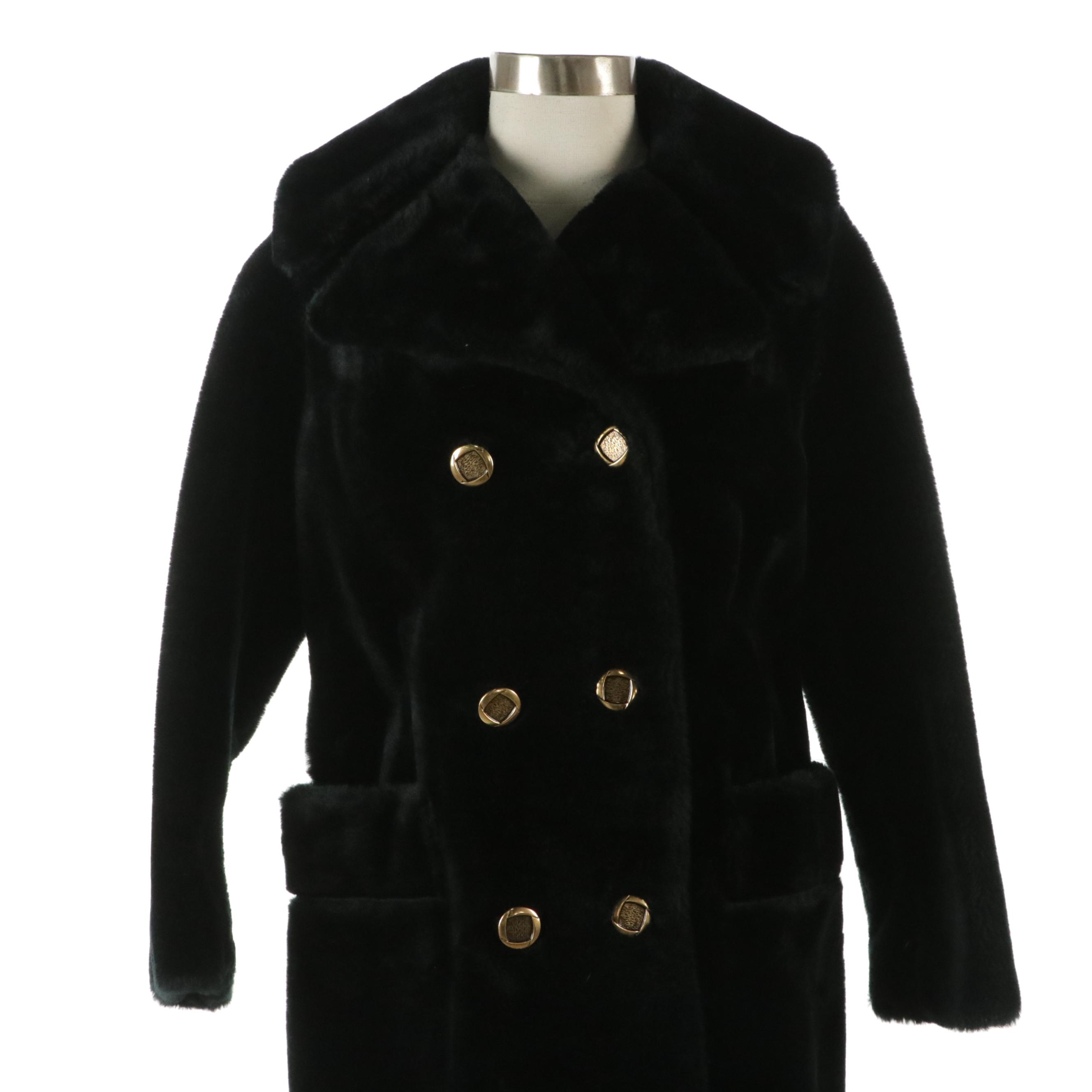Vintage Double-Breasted Faux Fur Coat