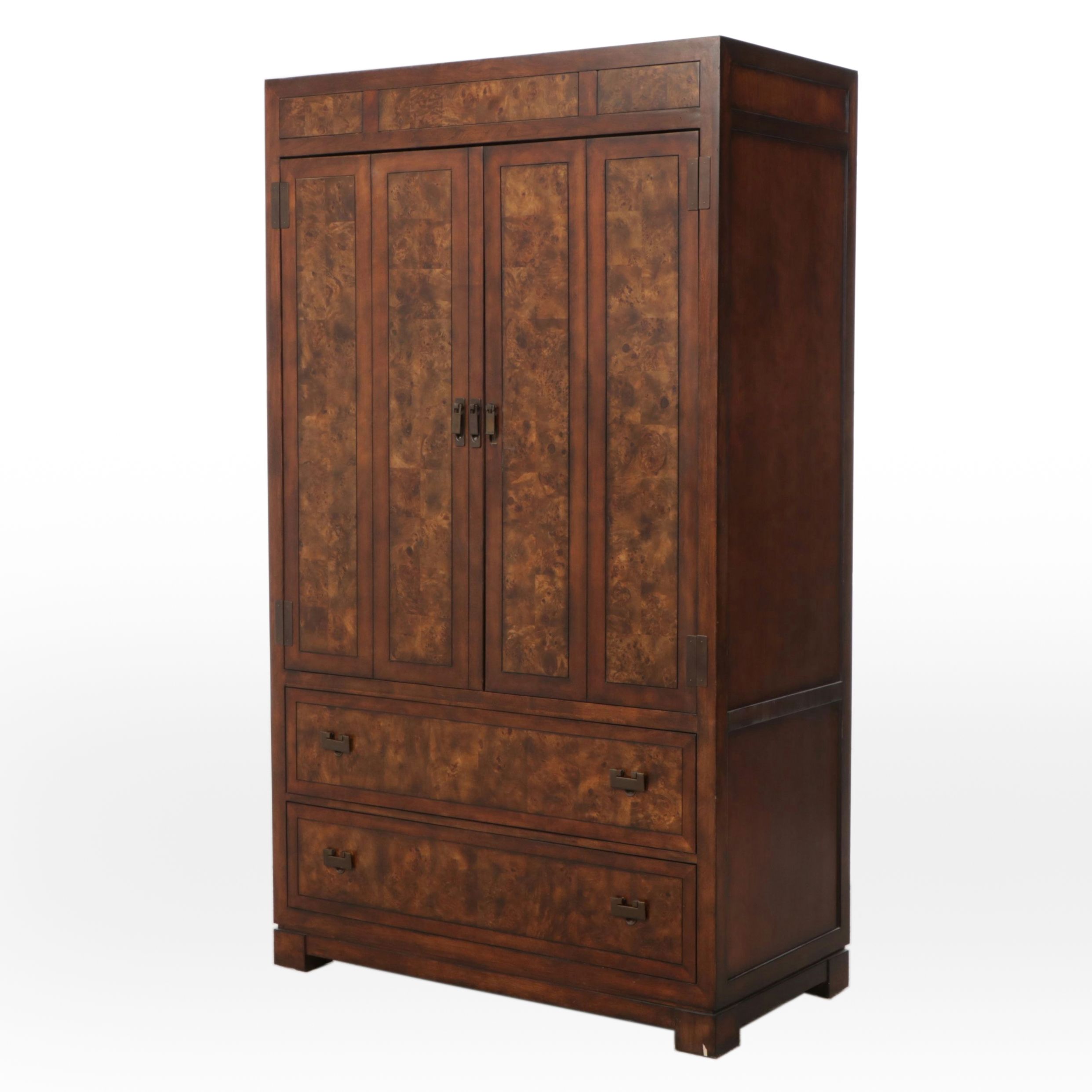 Chinese Style Burl Wood Accented Media Cabinet
