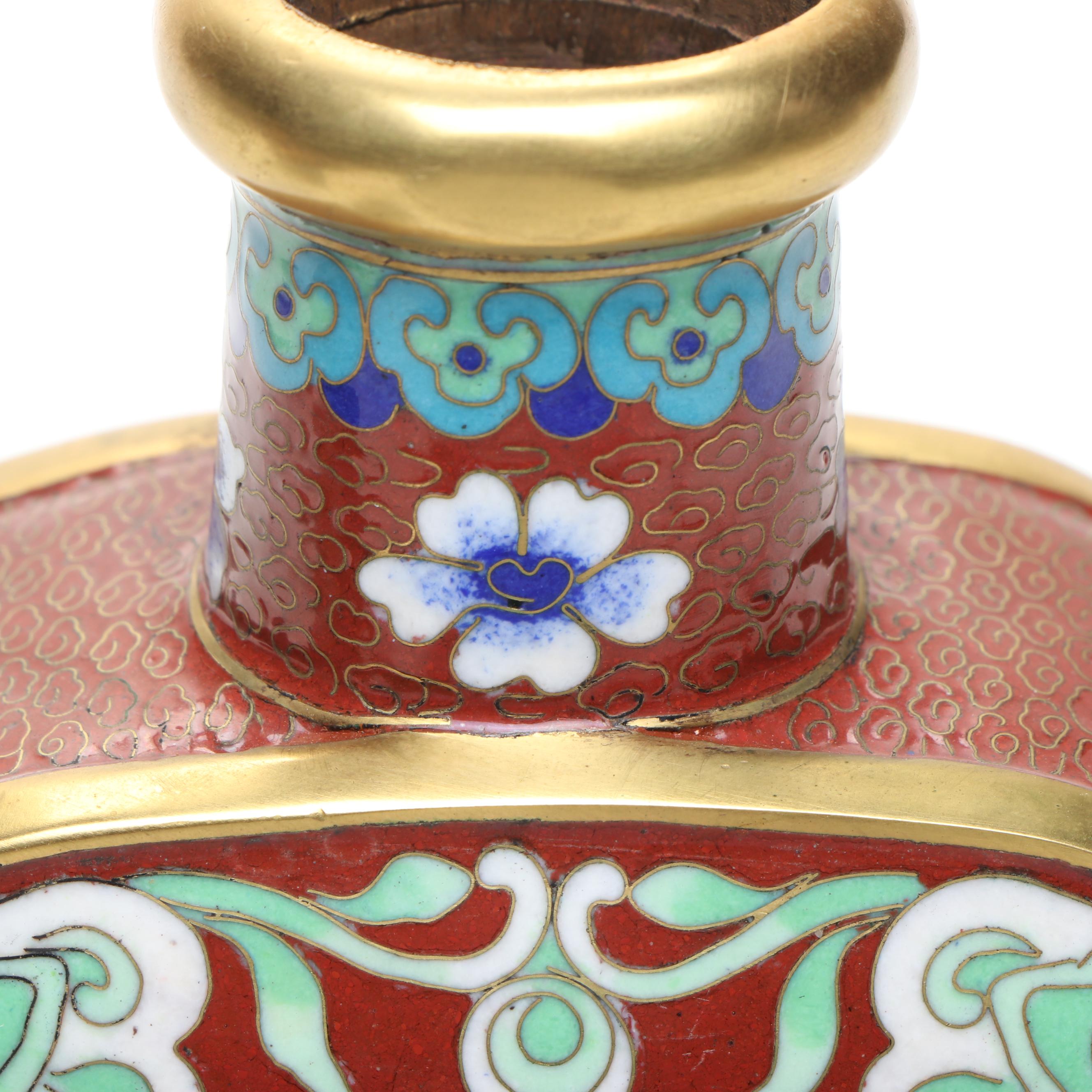 Chinese Red Floral Cloisonné Lidded Vessels with Stacking Decorative Box