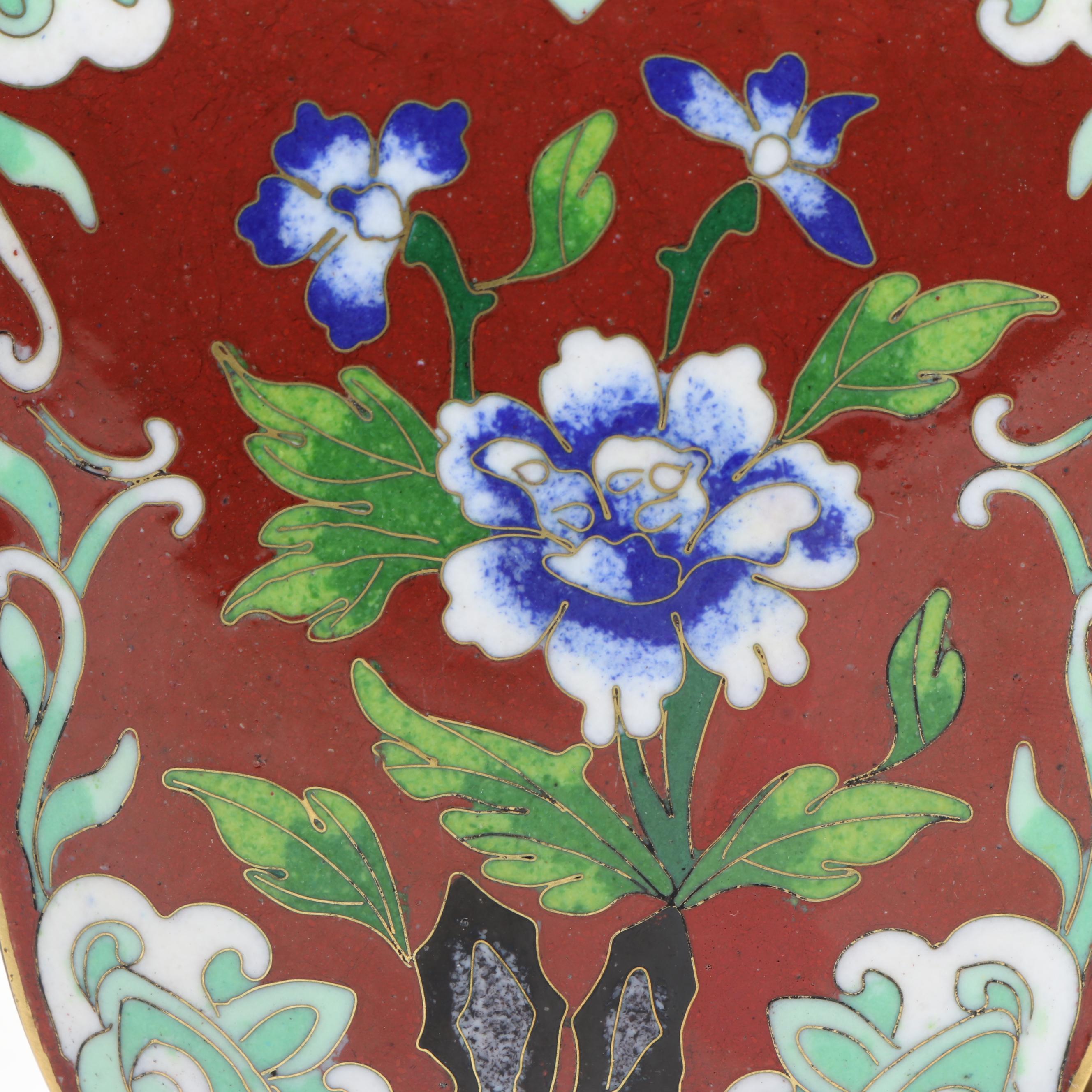 Chinese Red Floral Cloisonné Lidded Vessels with Stacking Decorative Box