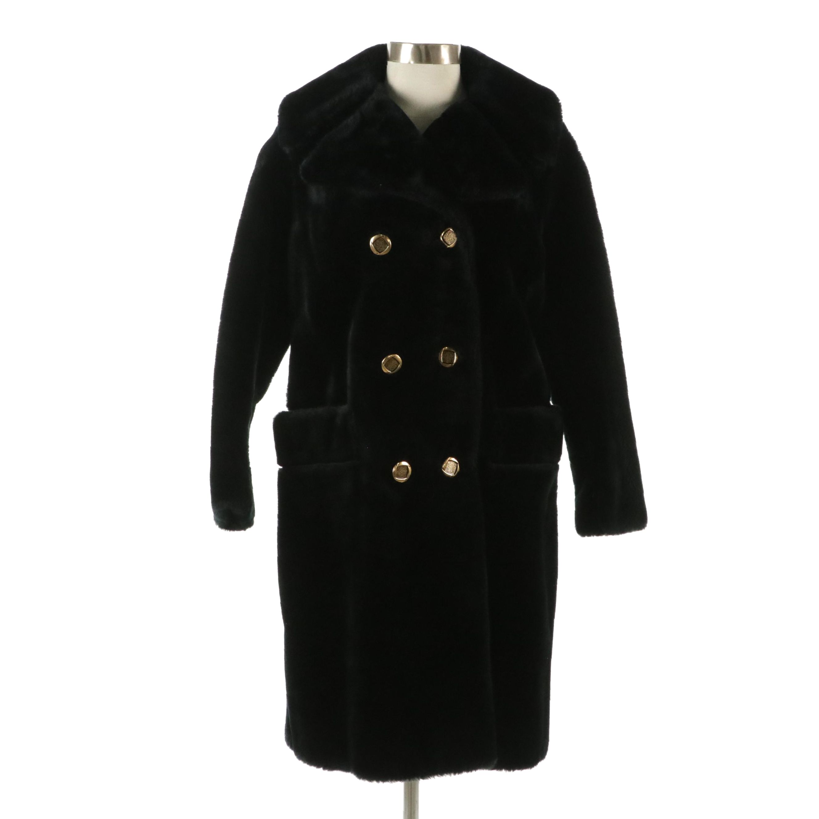 Vintage Double-Breasted Faux Fur Coat