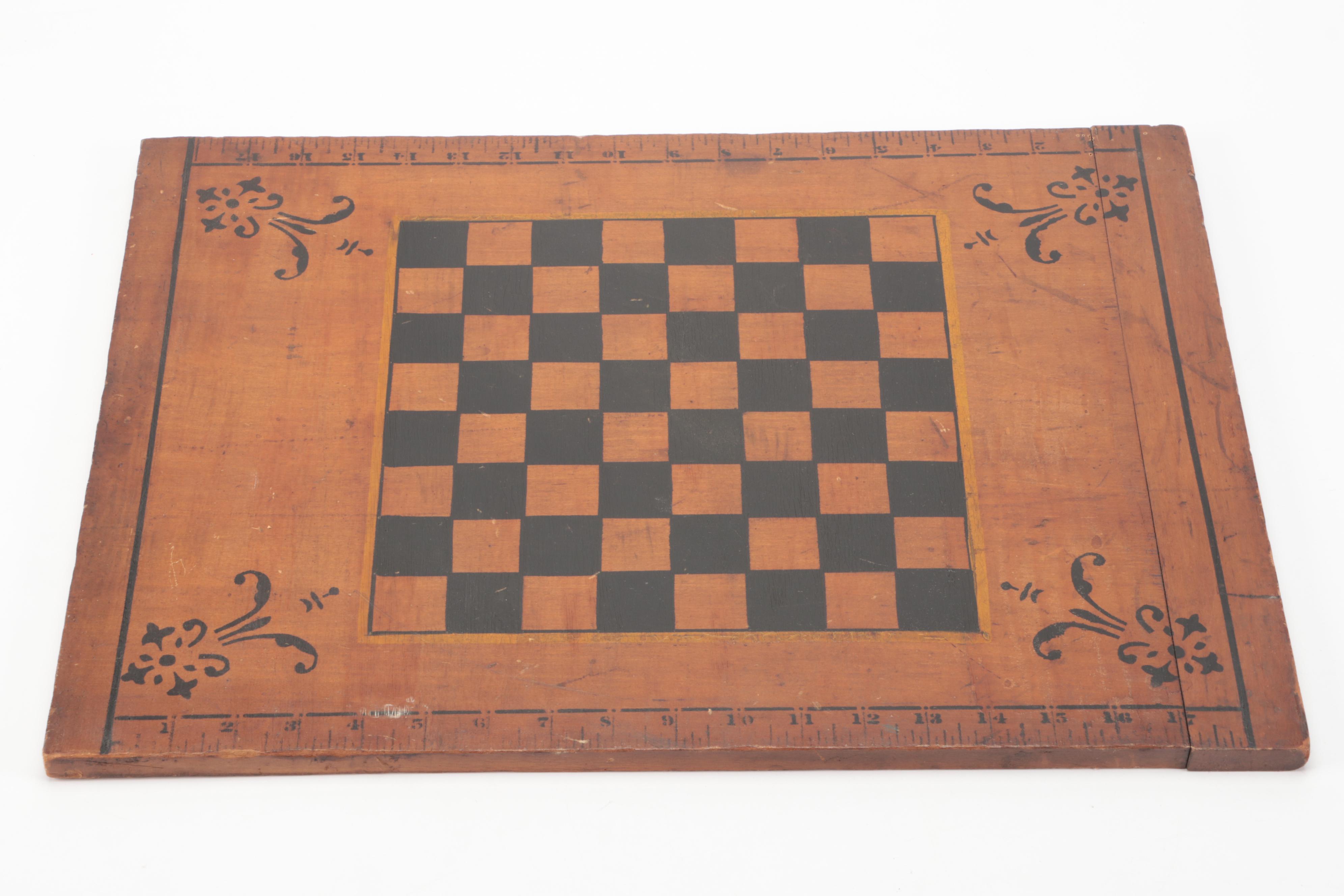 Hand-Painted Wood Chess Board, 20th Century