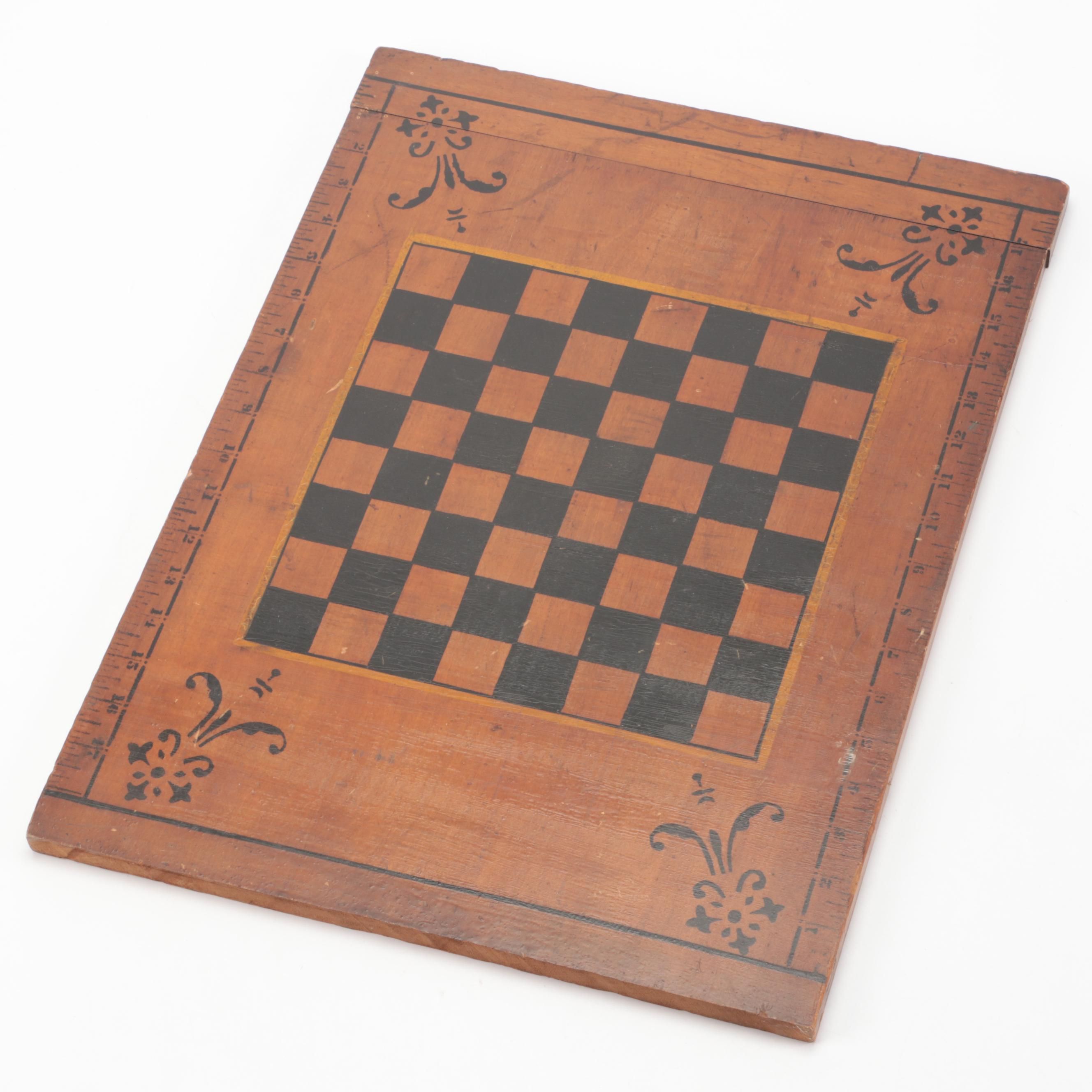 Hand-Painted Wood Chess Board, 20th Century
