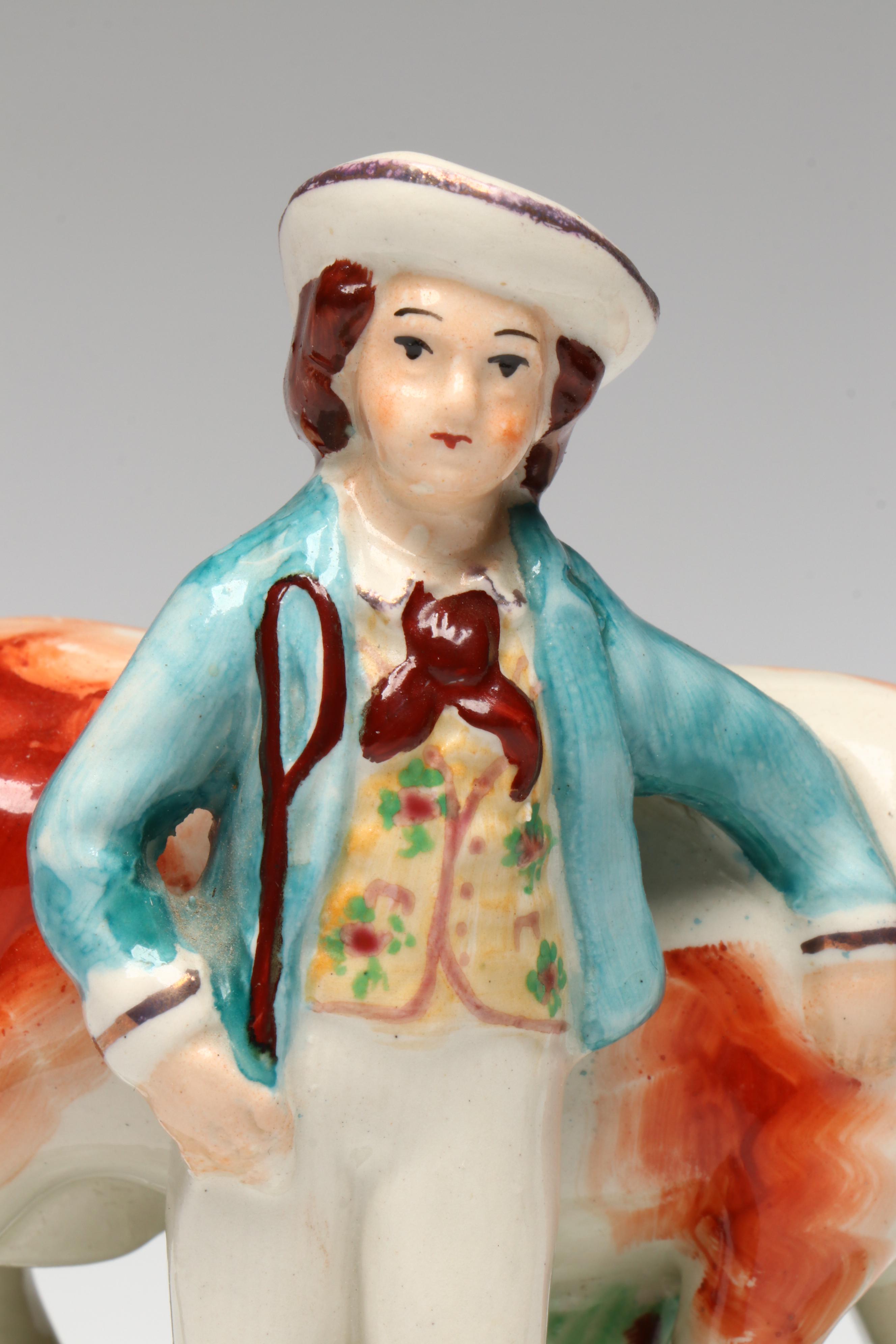 Staffordshire Boy with Cow Figurine, Early to Mid-20th Century