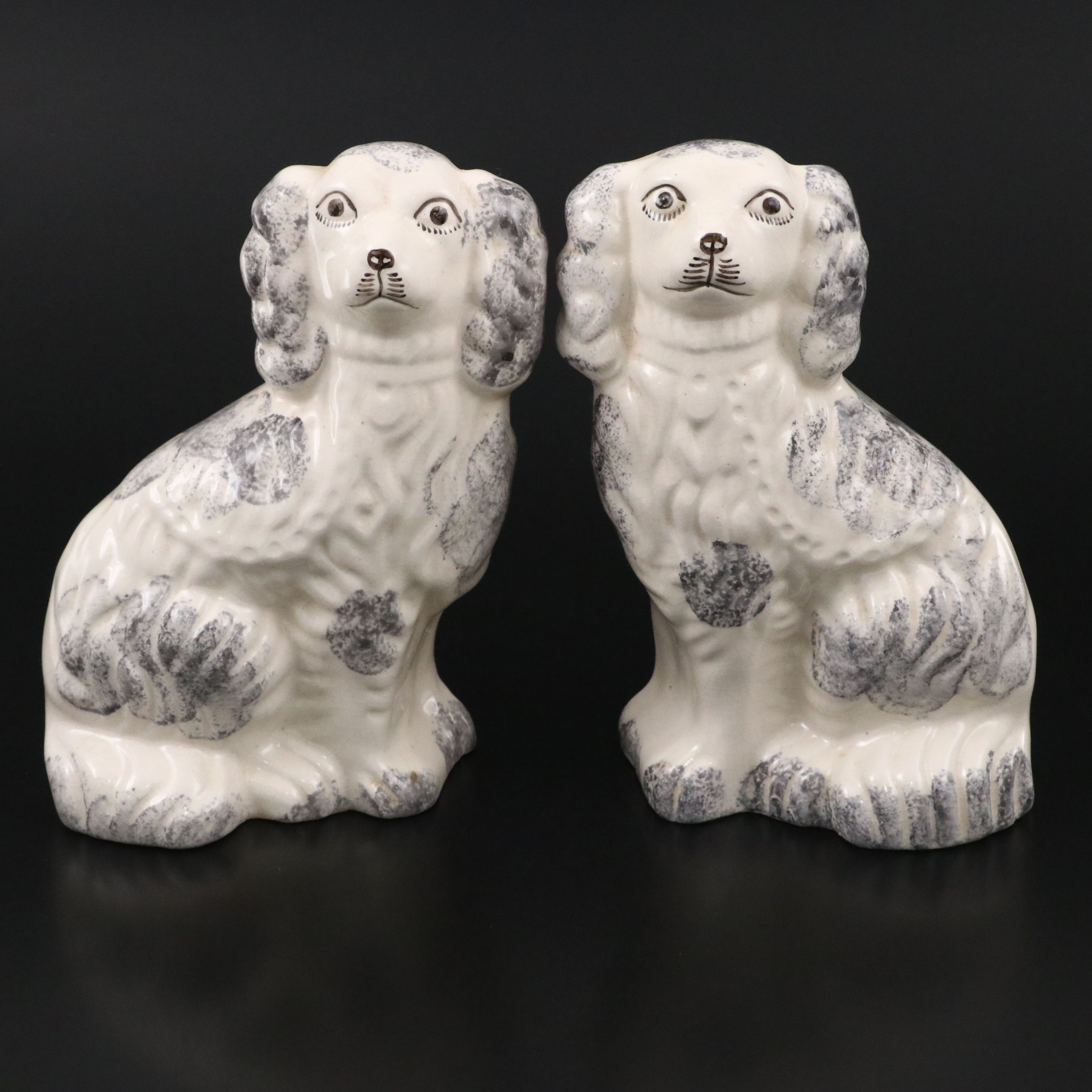 Pair of Staffordshire Style Spongeware Spaniels