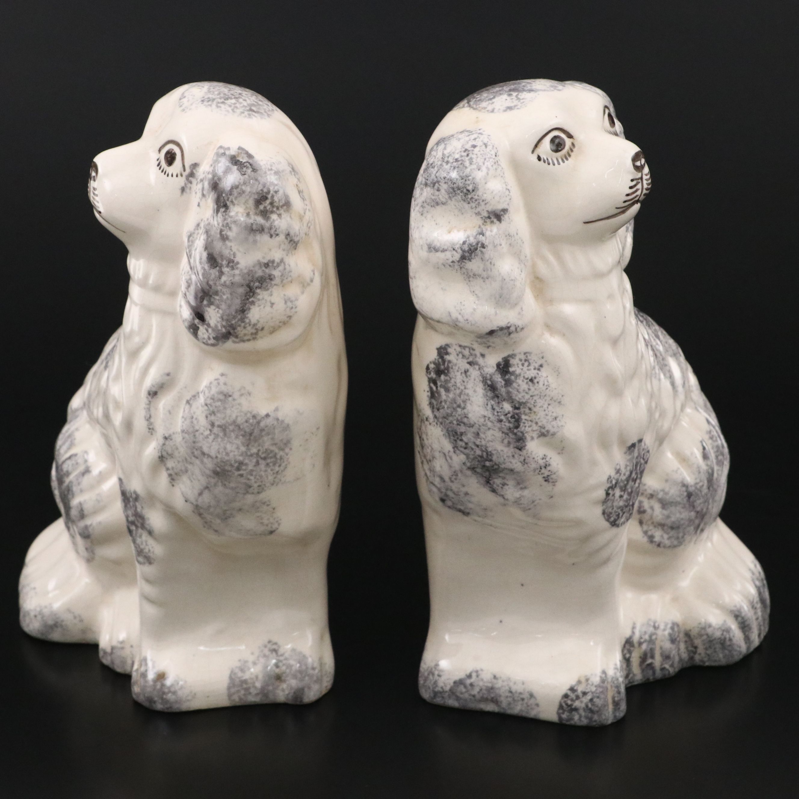 Pair of Staffordshire Style Spongeware Spaniels