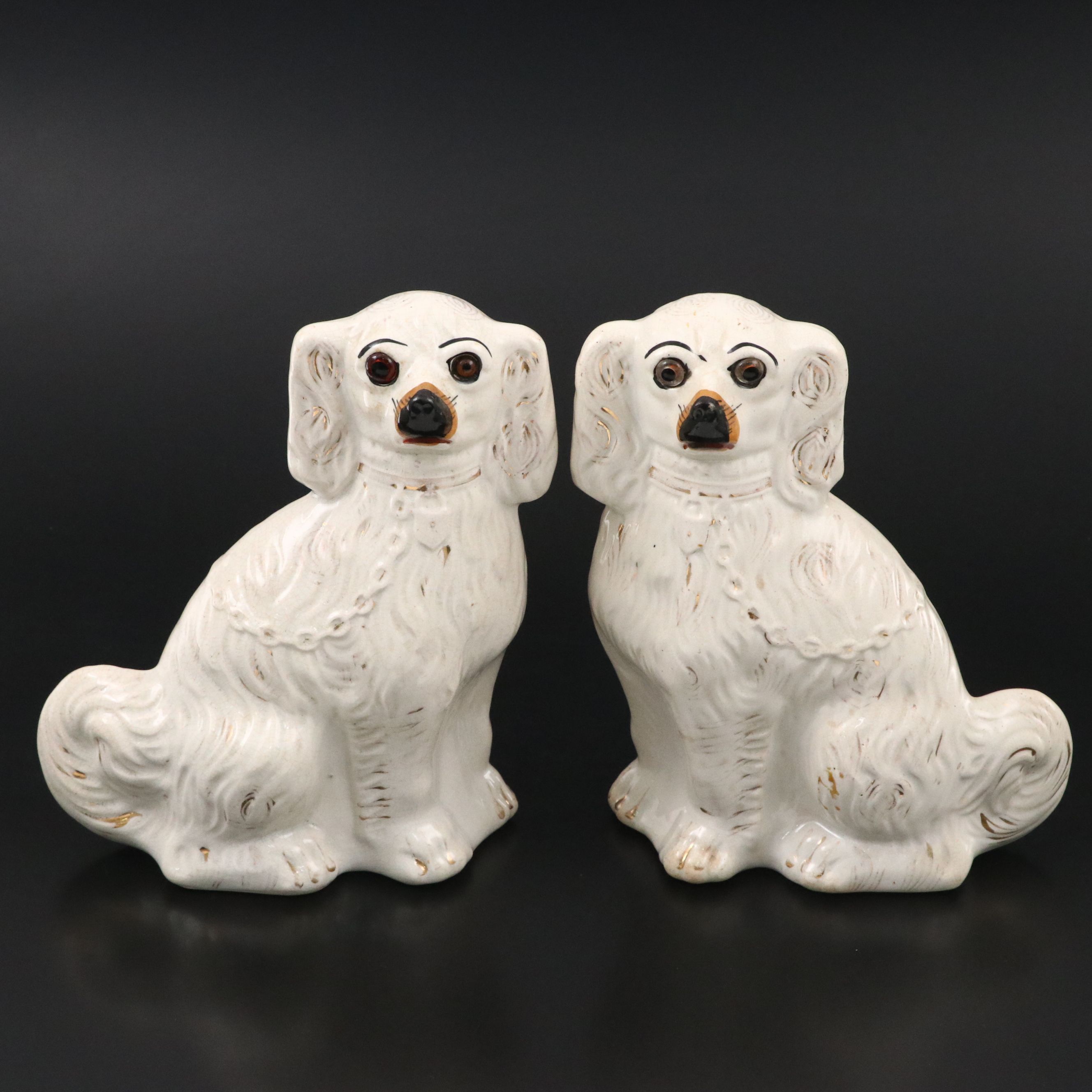 Pair of Staffordshire Dogs with Glass Eyes, Early to Mid-20th Century