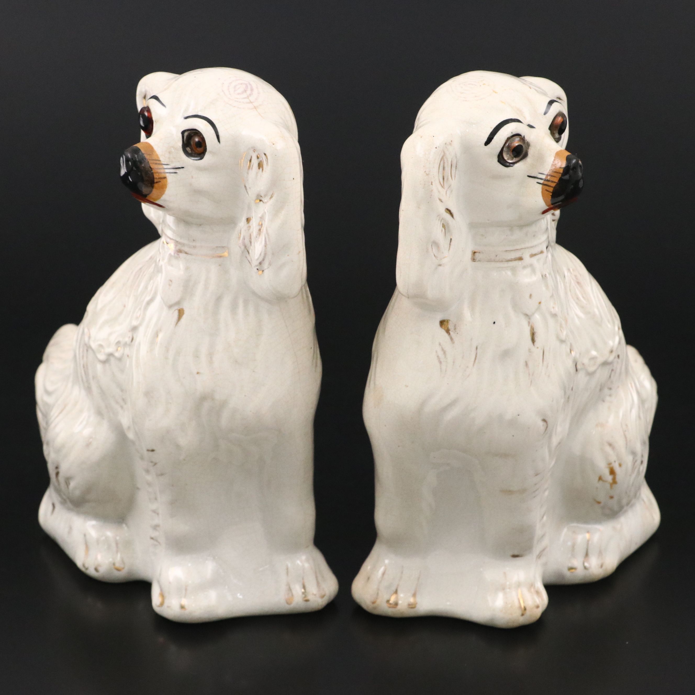 Pair of Staffordshire Dogs with Glass Eyes, Early to Mid-20th Century