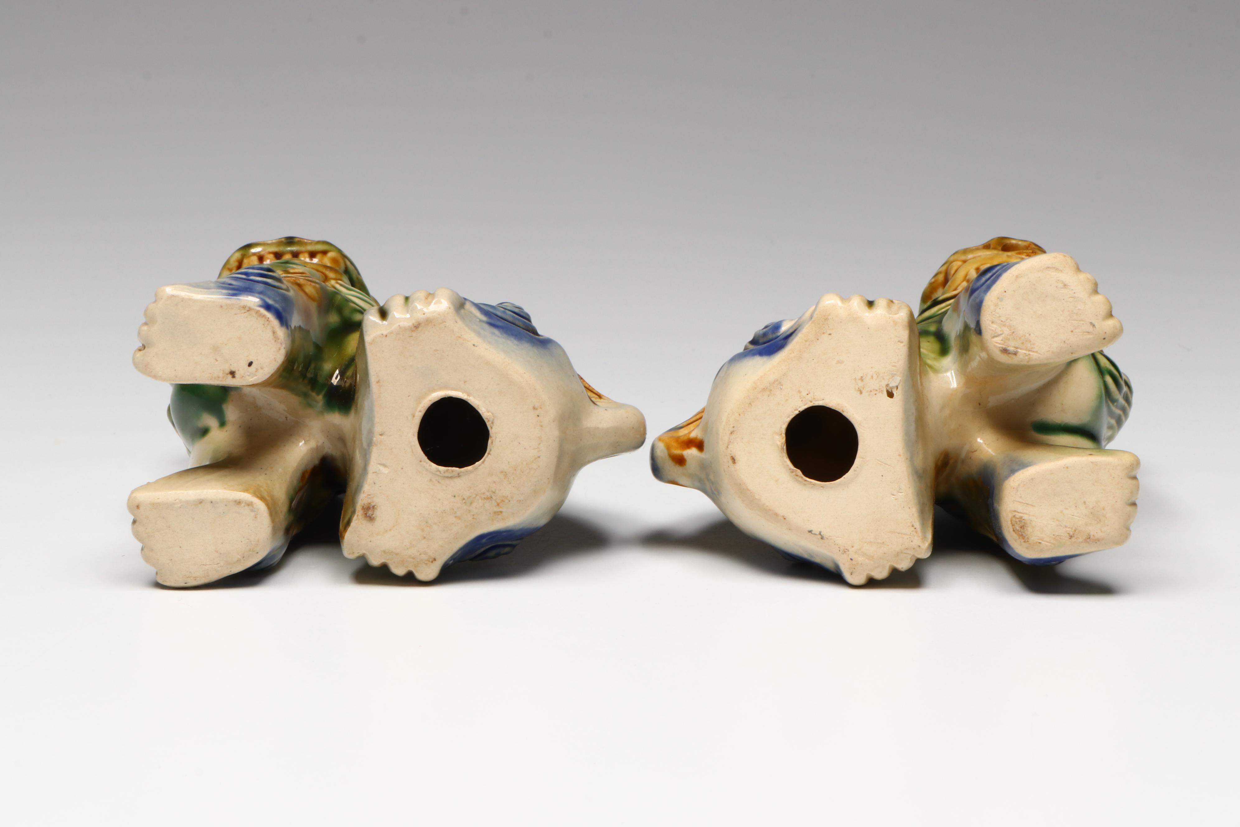 Chinese Wucai Ceramic Guardian Lions Pair