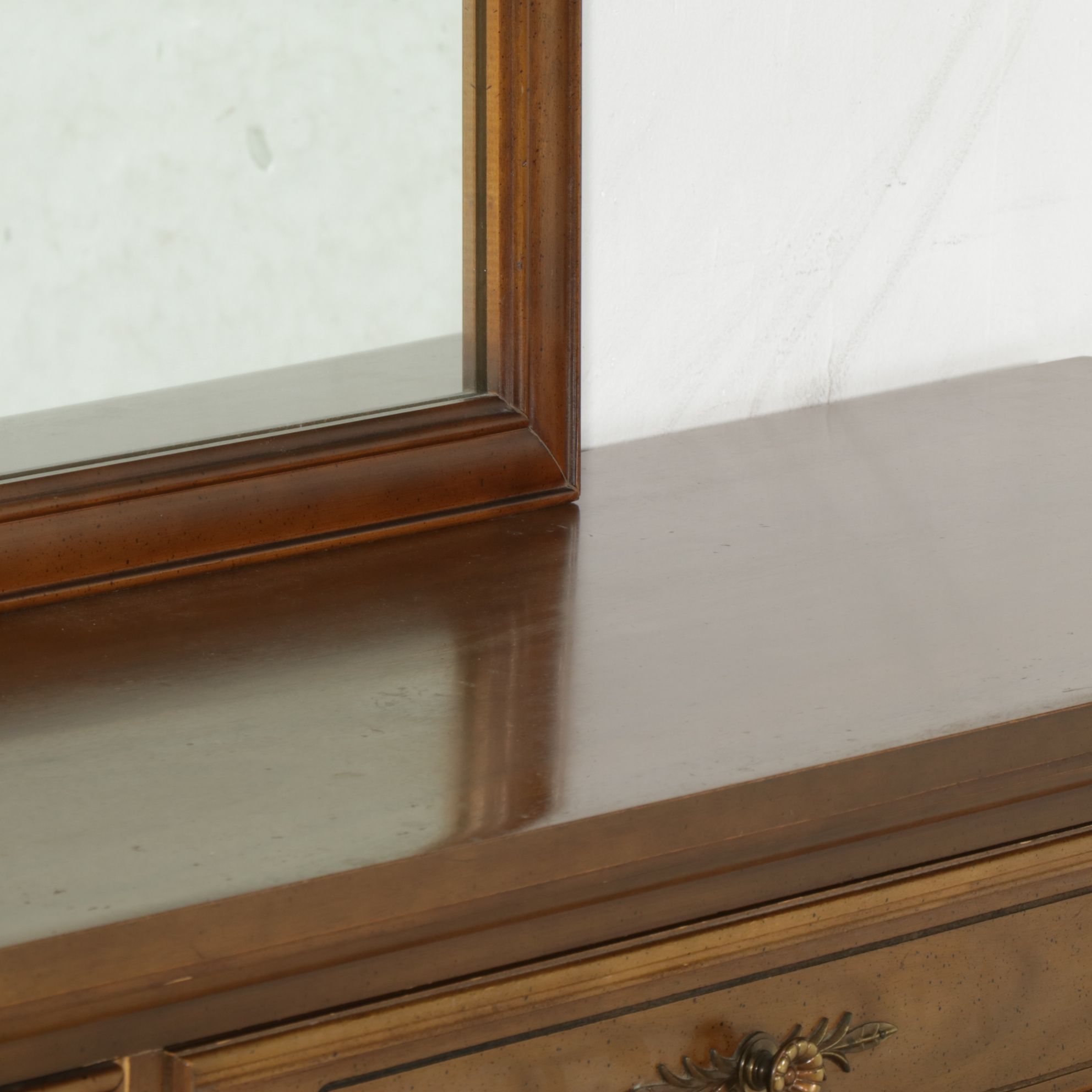 Walnut Dresser and Mirror, Mid to Late 20th Century