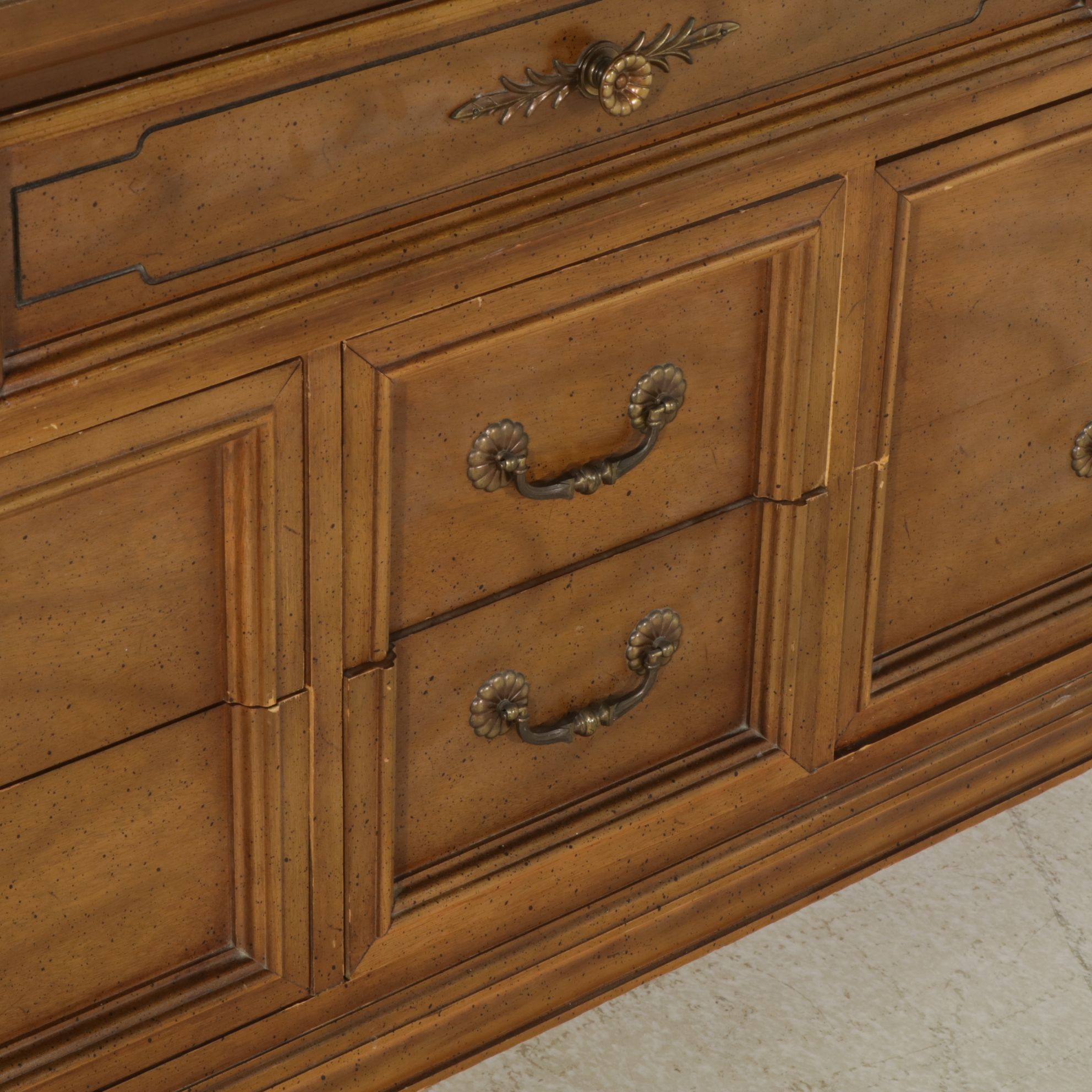 Walnut Dresser and Mirror, Mid to Late 20th Century