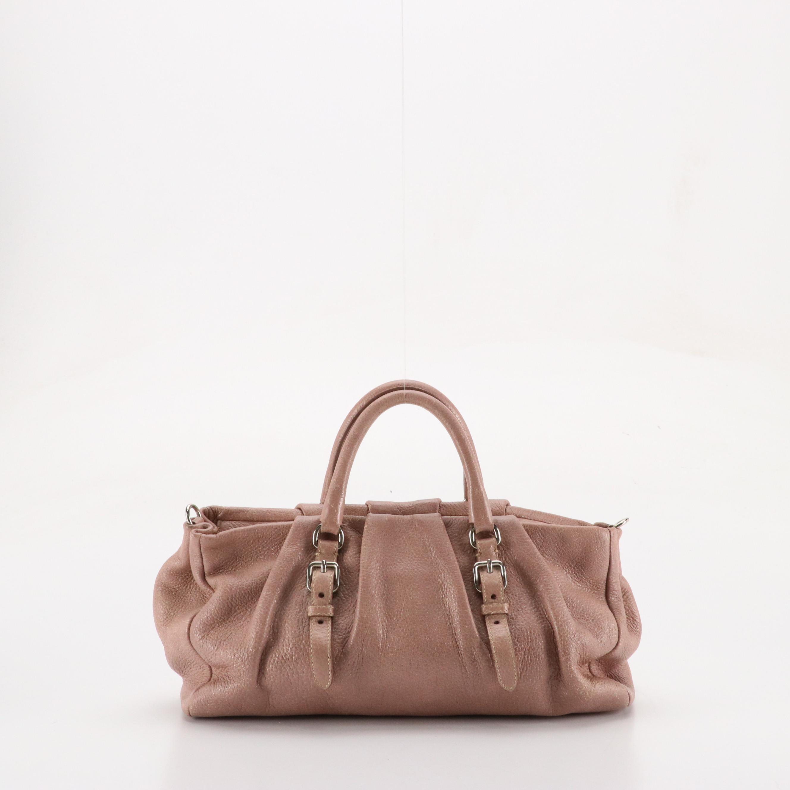 Prada Shimmery Rose Gold Crinkled Calfskin Leather Two-Way Hobo Bag