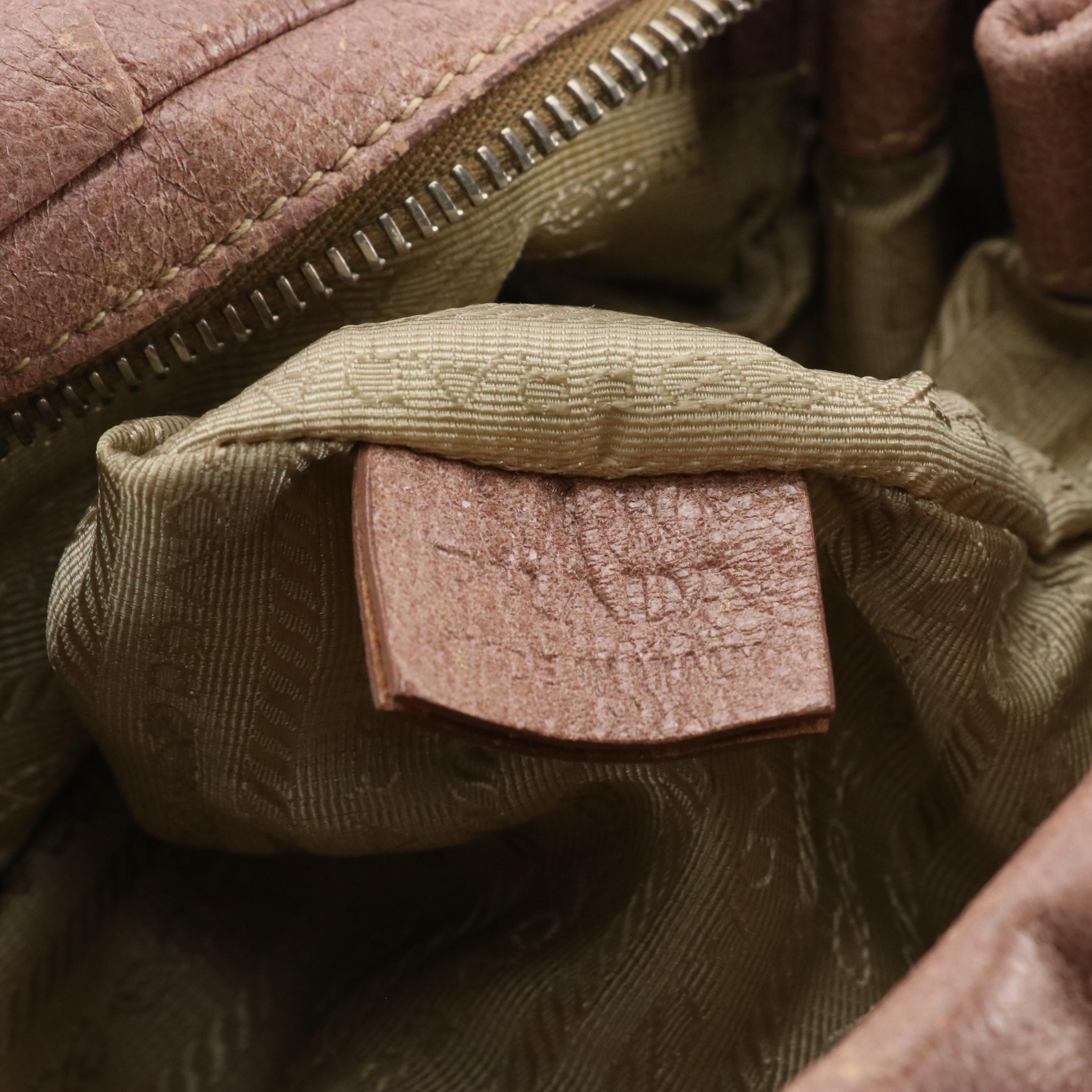 Prada Shimmery Rose Gold Crinkled Calfskin Leather Two-Way Hobo Bag