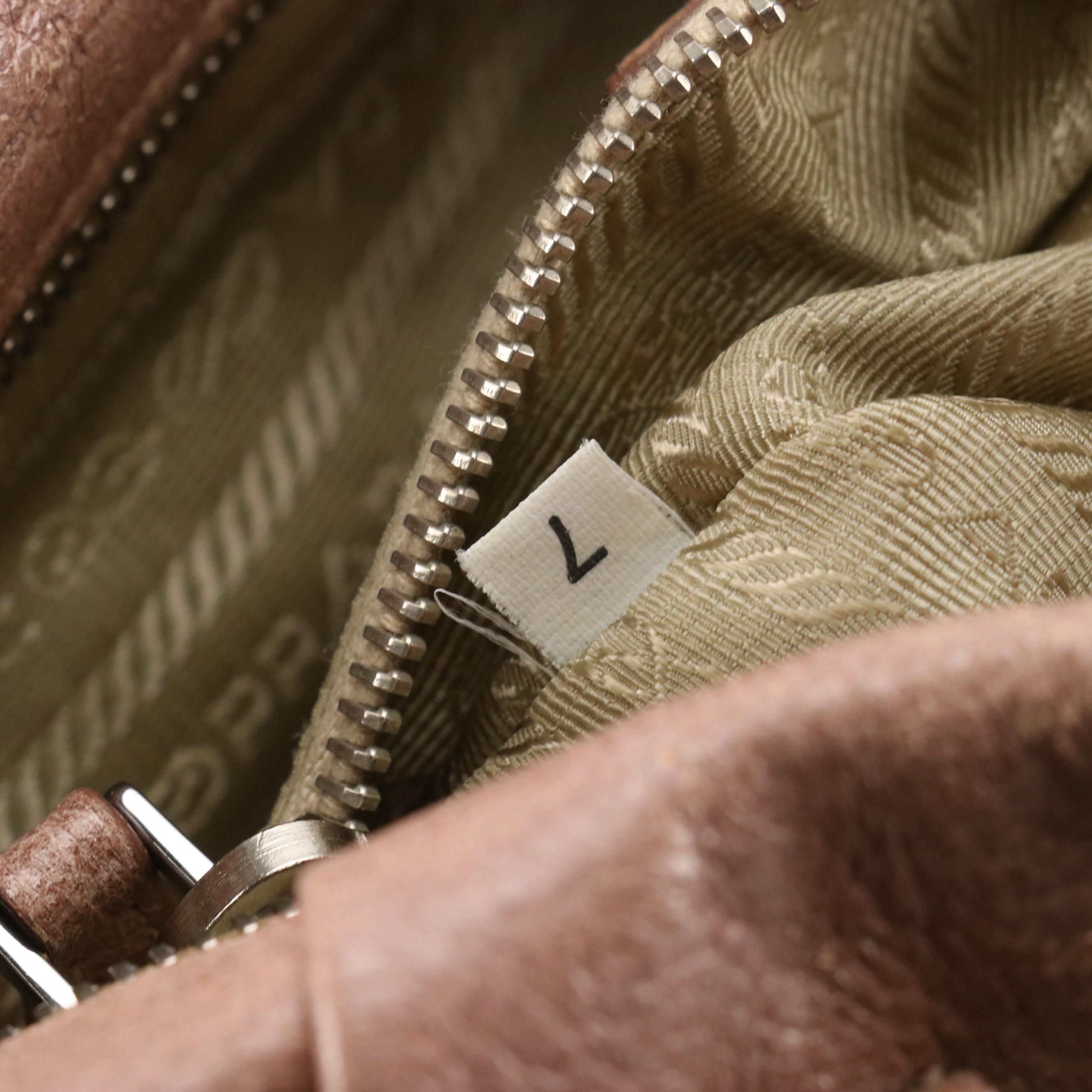 Prada Shimmery Rose Gold Crinkled Calfskin Leather Two-Way Hobo Bag