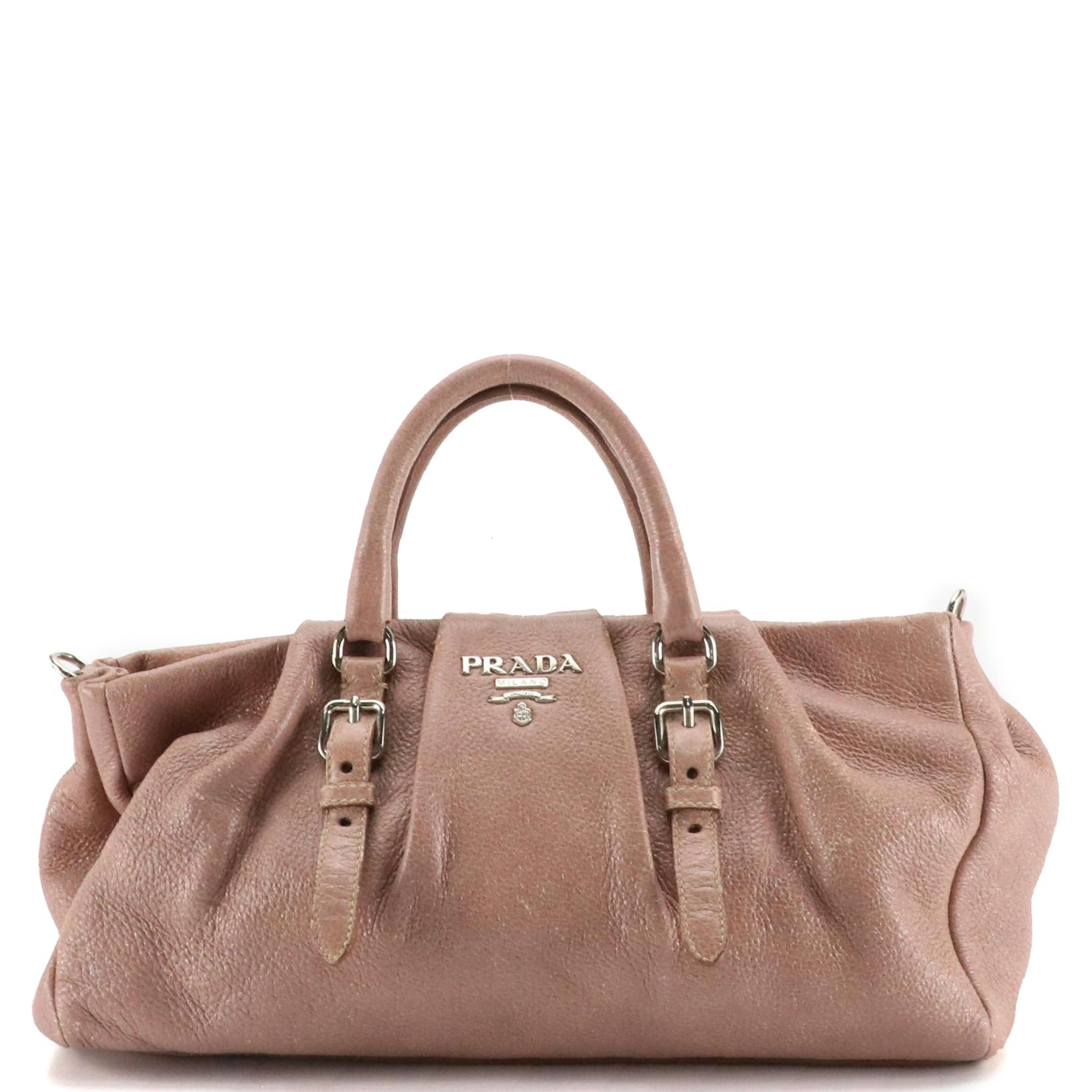 Prada Shimmery Rose Gold Crinkled Calfskin Leather Two-Way Hobo Bag