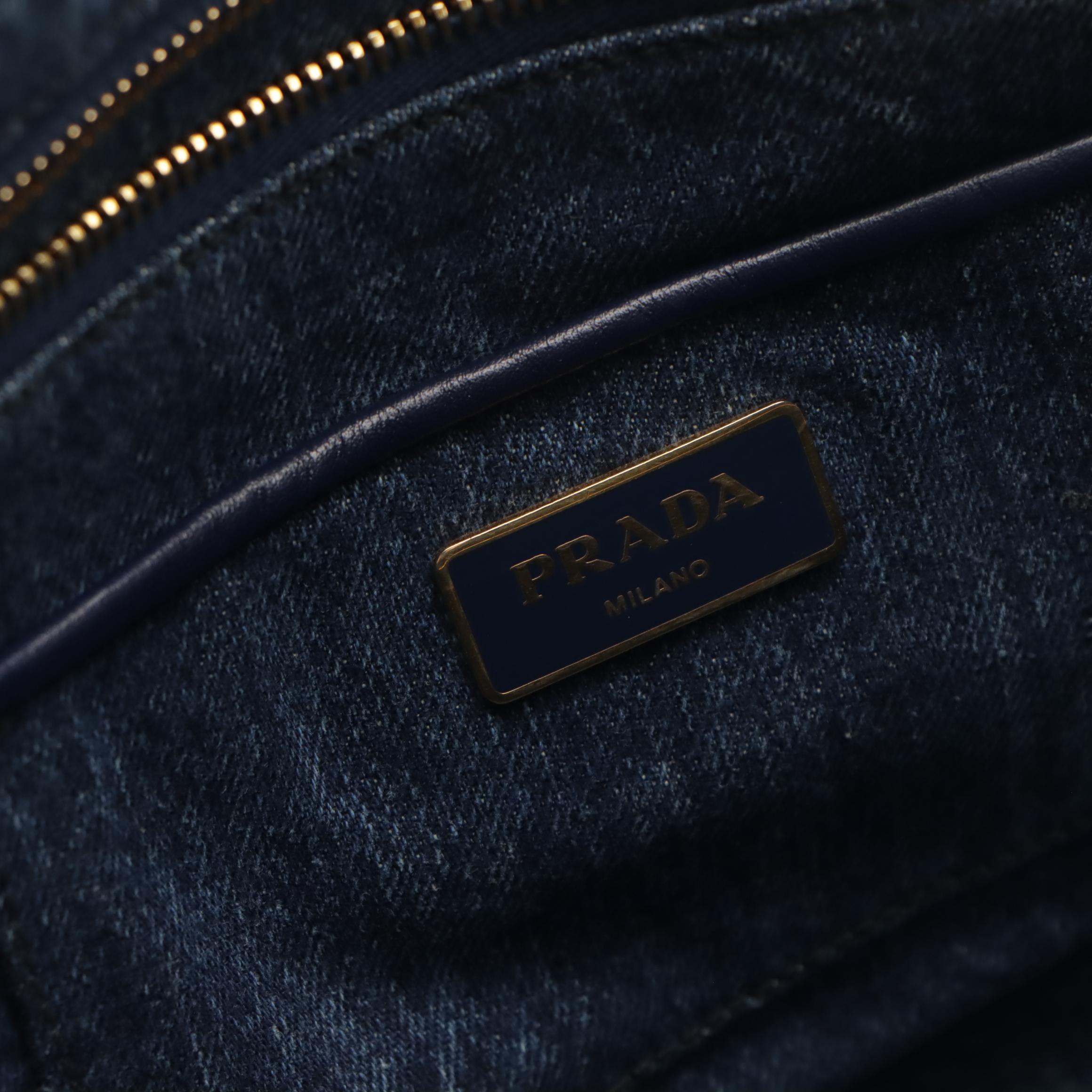 Prada Large Canapa Logo Tote in Blue Cotton Denim