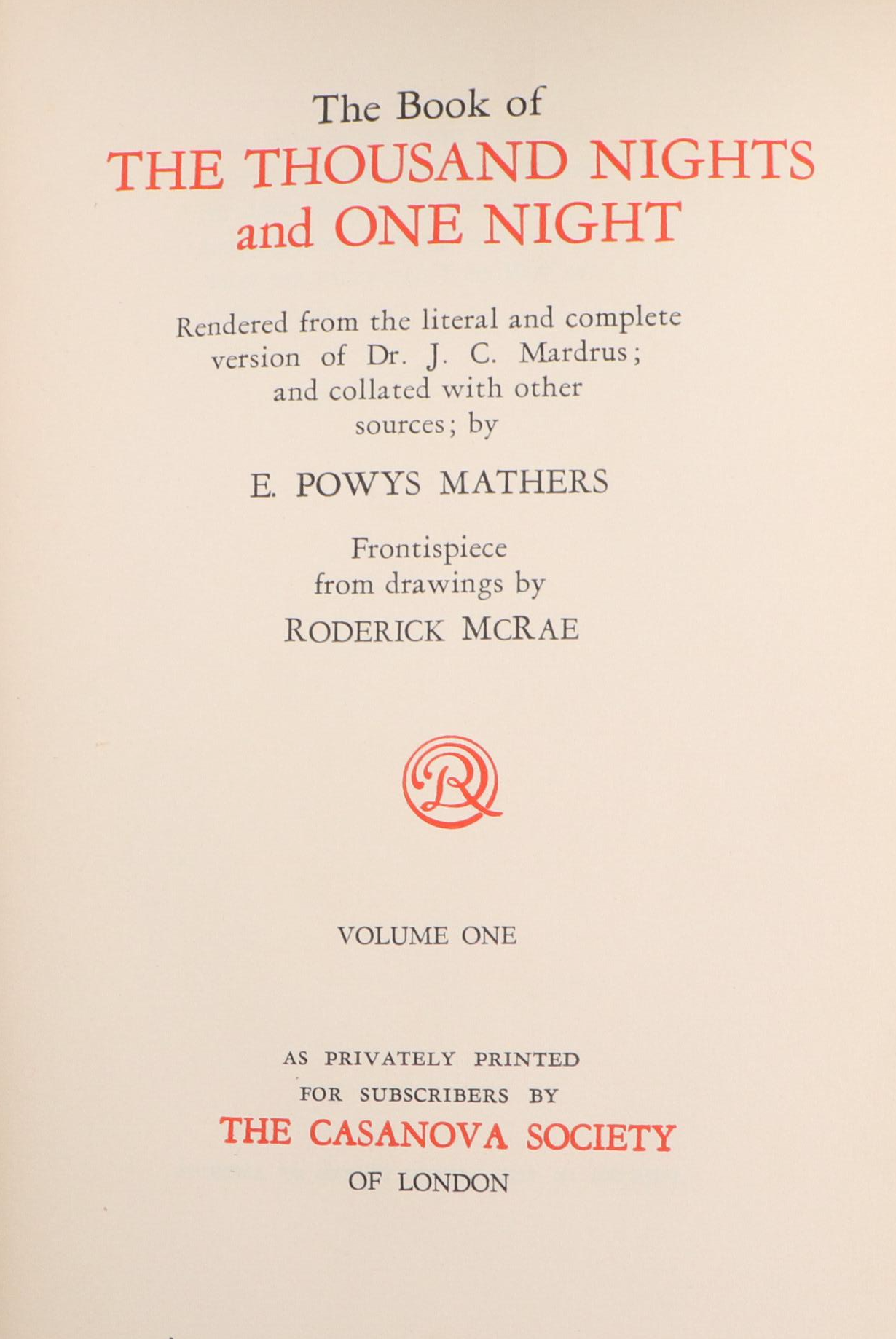 Limited Edition "The Book of the Thousand Nights and One Night" Eight-Volume Set