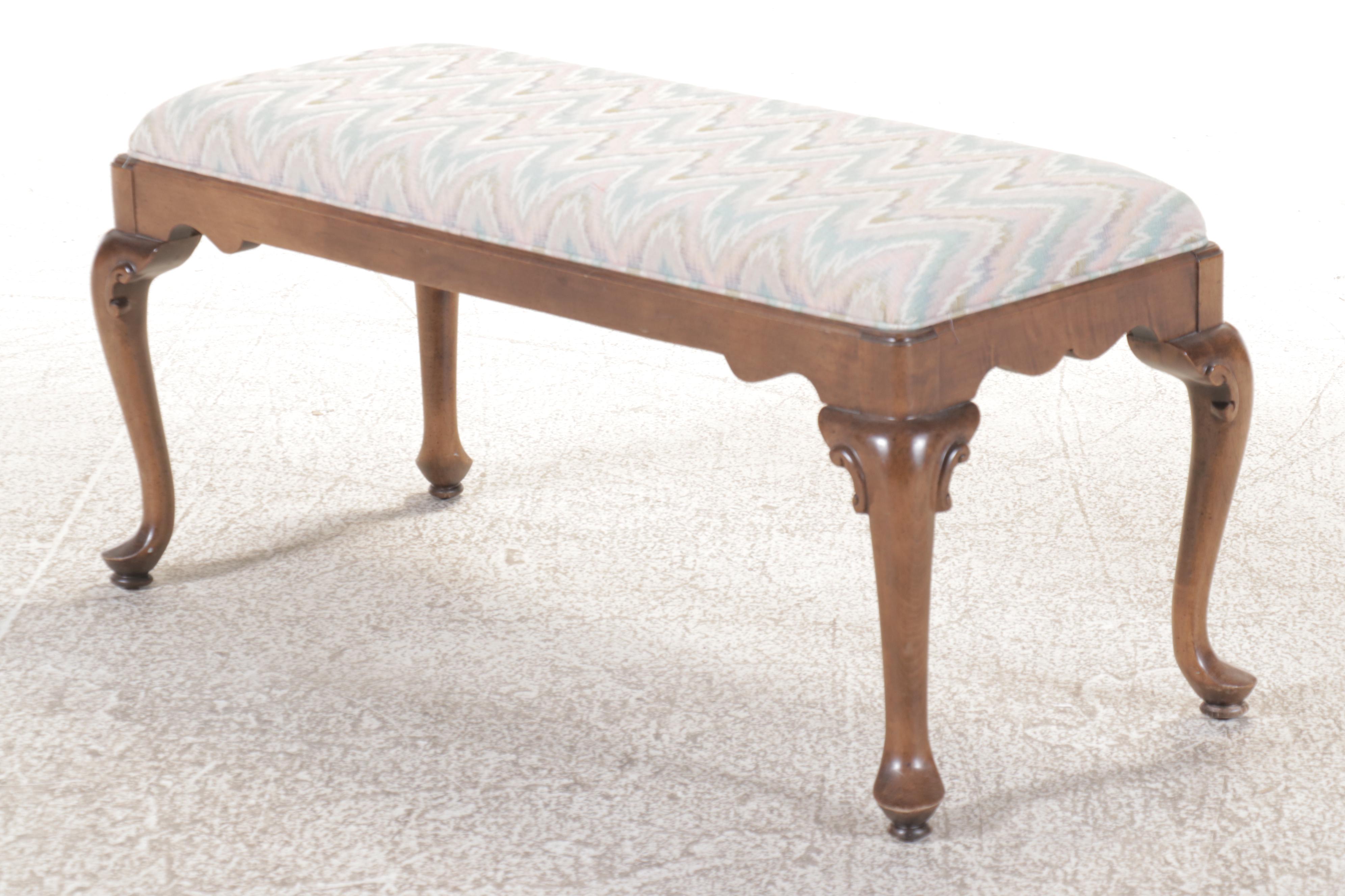 Ethan Allen Queen Anne Style Upholstered Bench and Another Bench