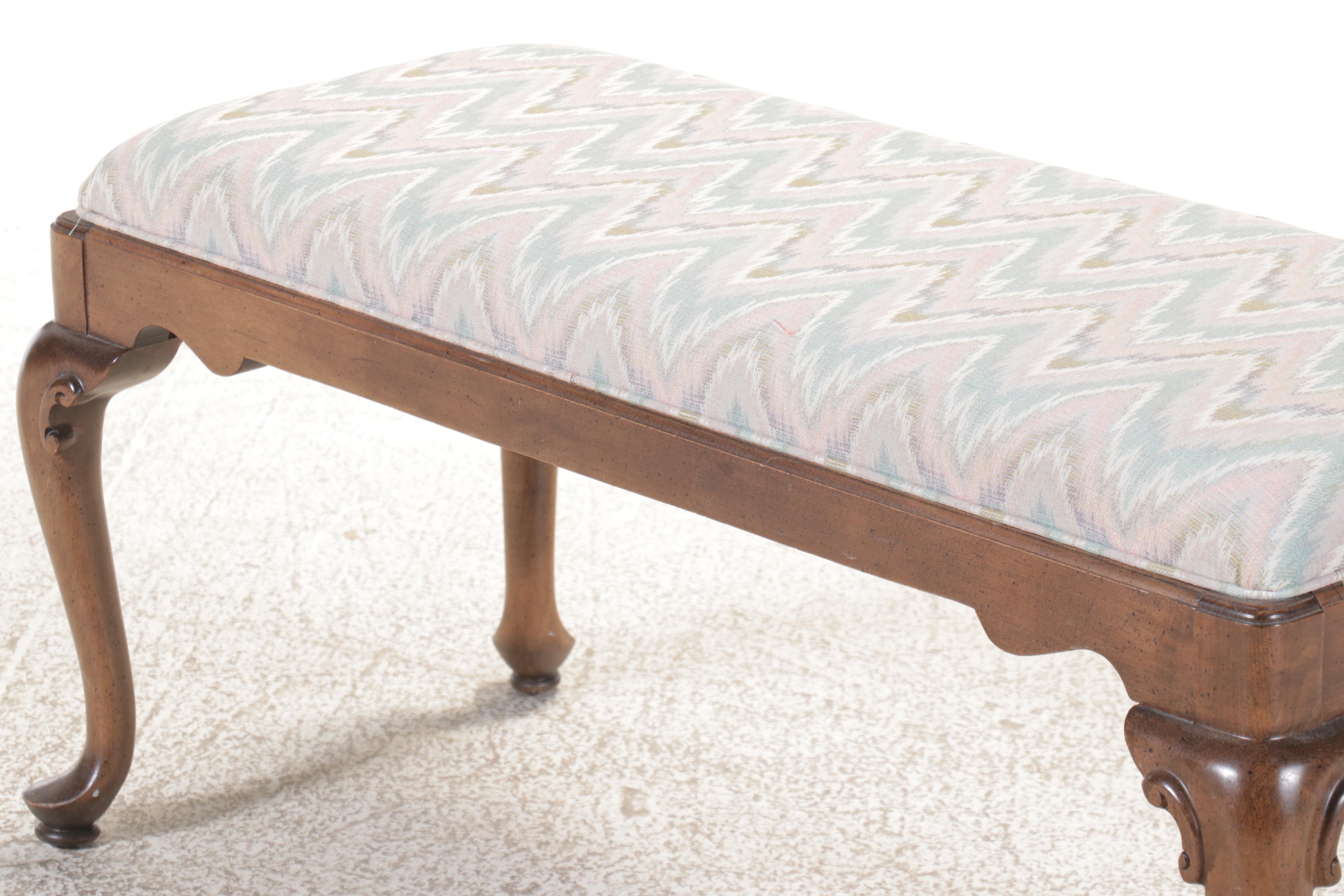 Ethan Allen Queen Anne Style Upholstered Bench and Another Bench