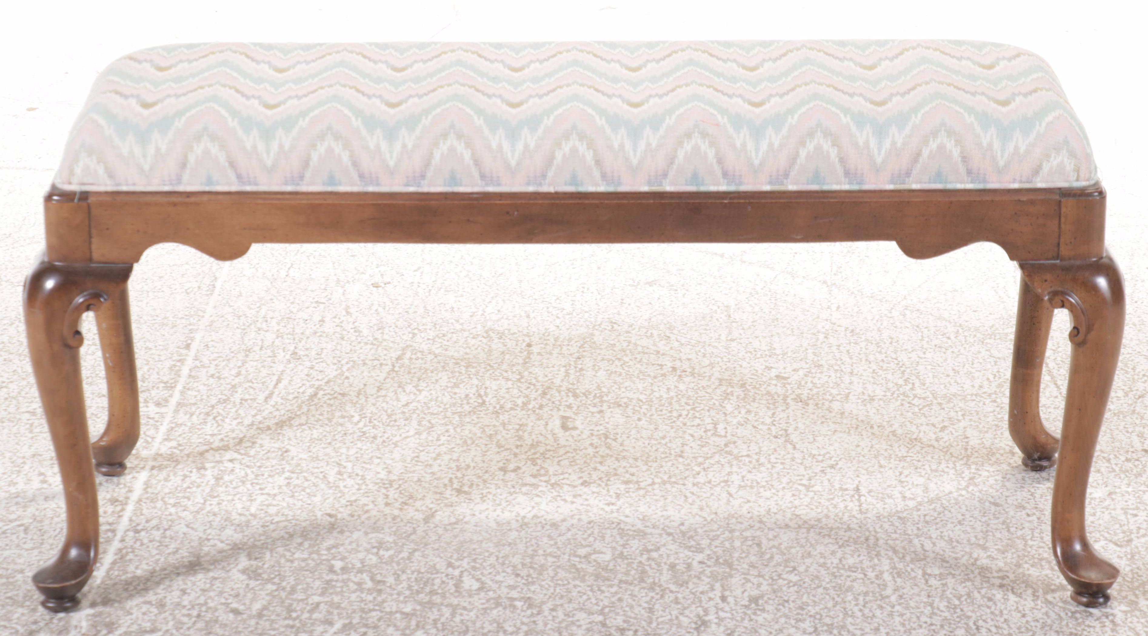 Ethan Allen Queen Anne Style Upholstered Bench and Another Bench